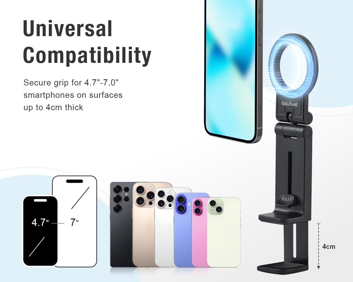 Golifyne Magnetic Airplane Phone Holder Mount, Hands-Free Travel Essential Compatible with iPhone MagSafe, Bonus Adhesive Metal Ring for Android and Non-Magnetic Devices, Black - Medaid International