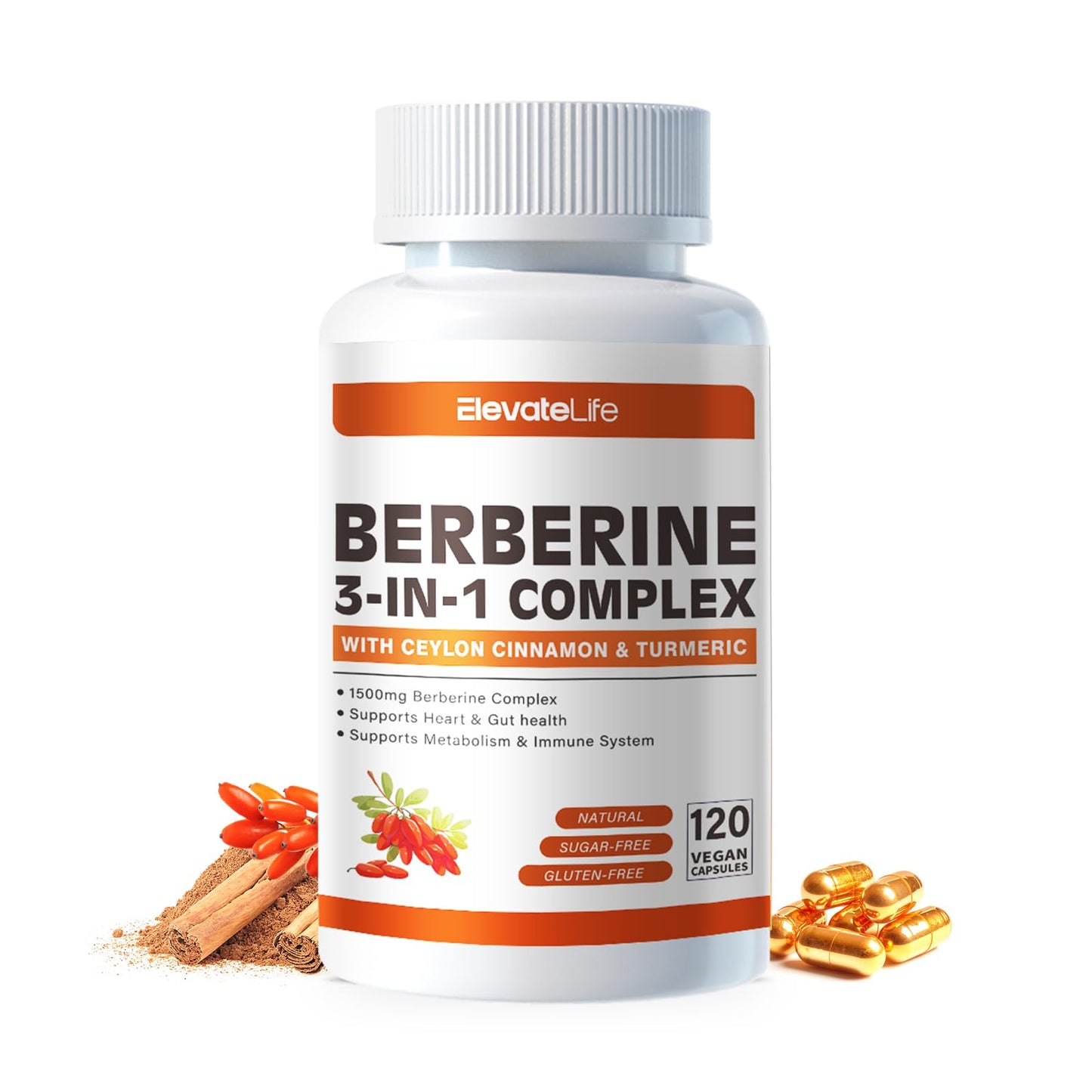 ElevateLife Berberine Supplement - Berberine 1500mg Per Serving,120 Capsules - Berberine HCI - Berberine Plus - Plus Pure True Ceylon Cinnamon, Berberine HCI Root Supplements Pills - Medaid International
