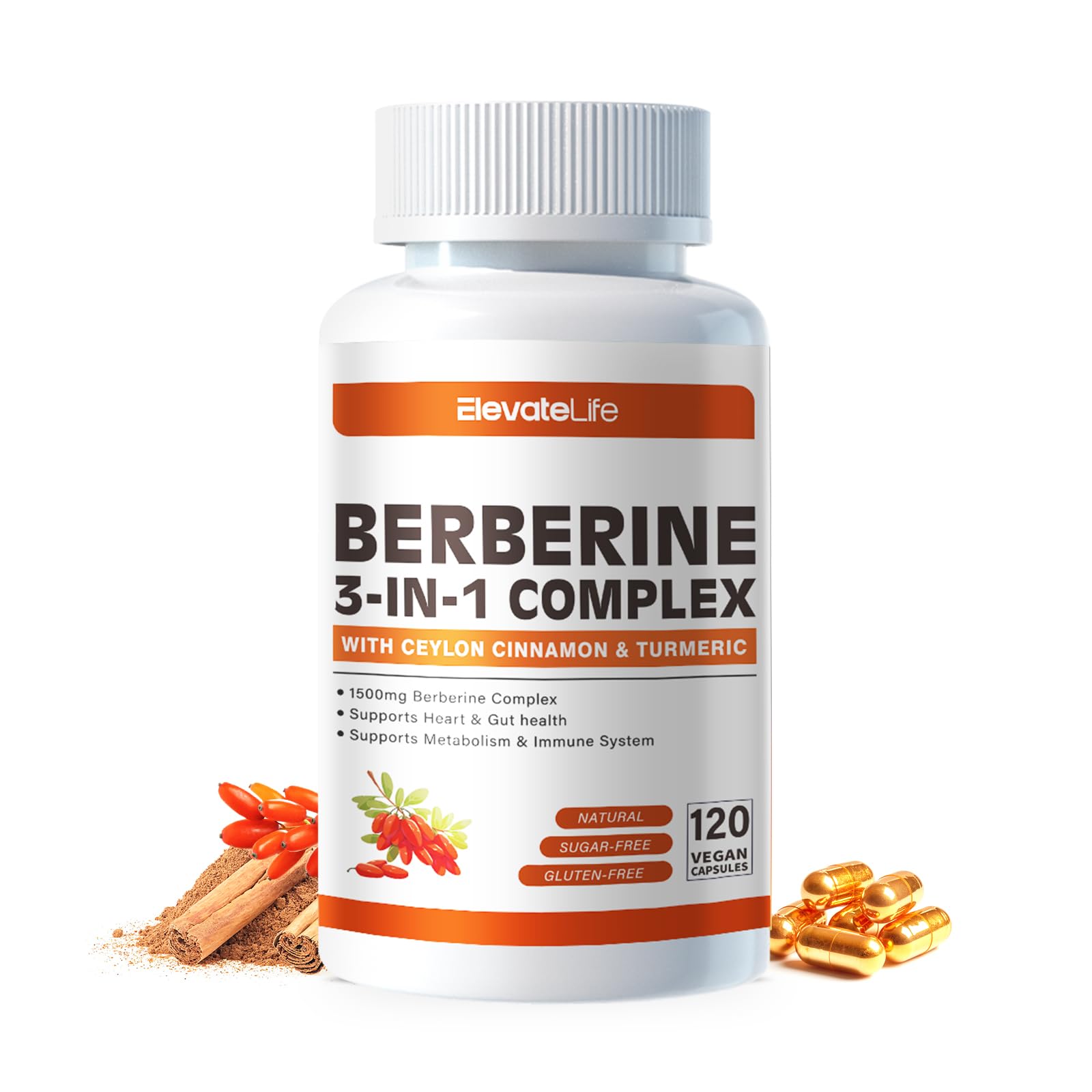 ElevateLife Berberine Supplement - Berberine 1500mg Per Serving,120 Capsules - Berberine HCI - Berberine Plus - Plus Pure True Ceylon Cinnamon, Berberine HCI Root Supplements Pills - Medaid International