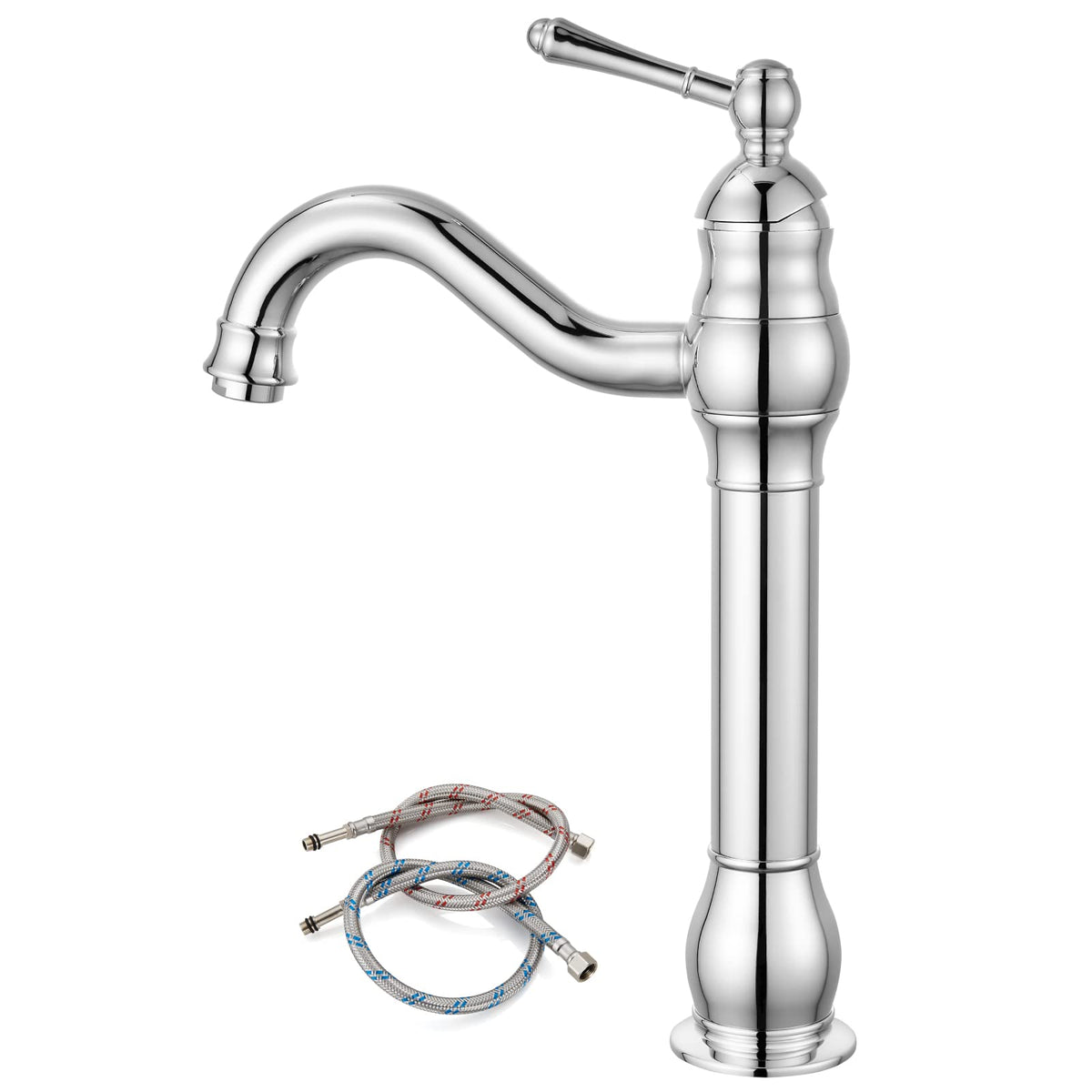 gotonovo Bathroom Vessel Sink Faucet Polish Chrome Single Handle Lavatory Vanity Mixer Bar Tap 360° Swivel with Pop Up Drain Tall Spout Single Hole Deck Mount