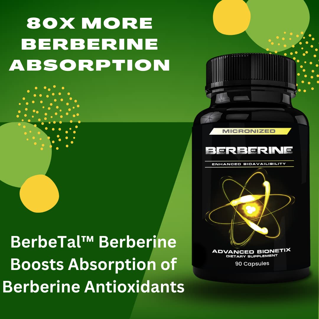 Advanced Bionetix 2 Pack 1500mg Advanced Bioavailability Micronized Berberine Supplement All Natural w/BerbeTal™ Support. 180 Total Capsules - Medaid International