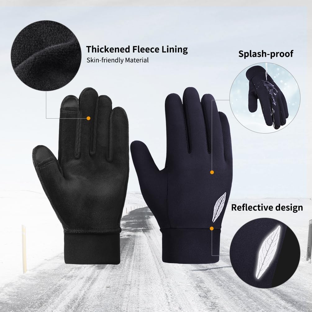 TERRIFI Kids Winter Touch Screen Gloves, Reflective Warm Cycling Gloves for Cold Weather, Outdoor Sports Mittens for Boys and Girls 8-10, Waterproof and Suitable for Biking, Running, Skiing, Black