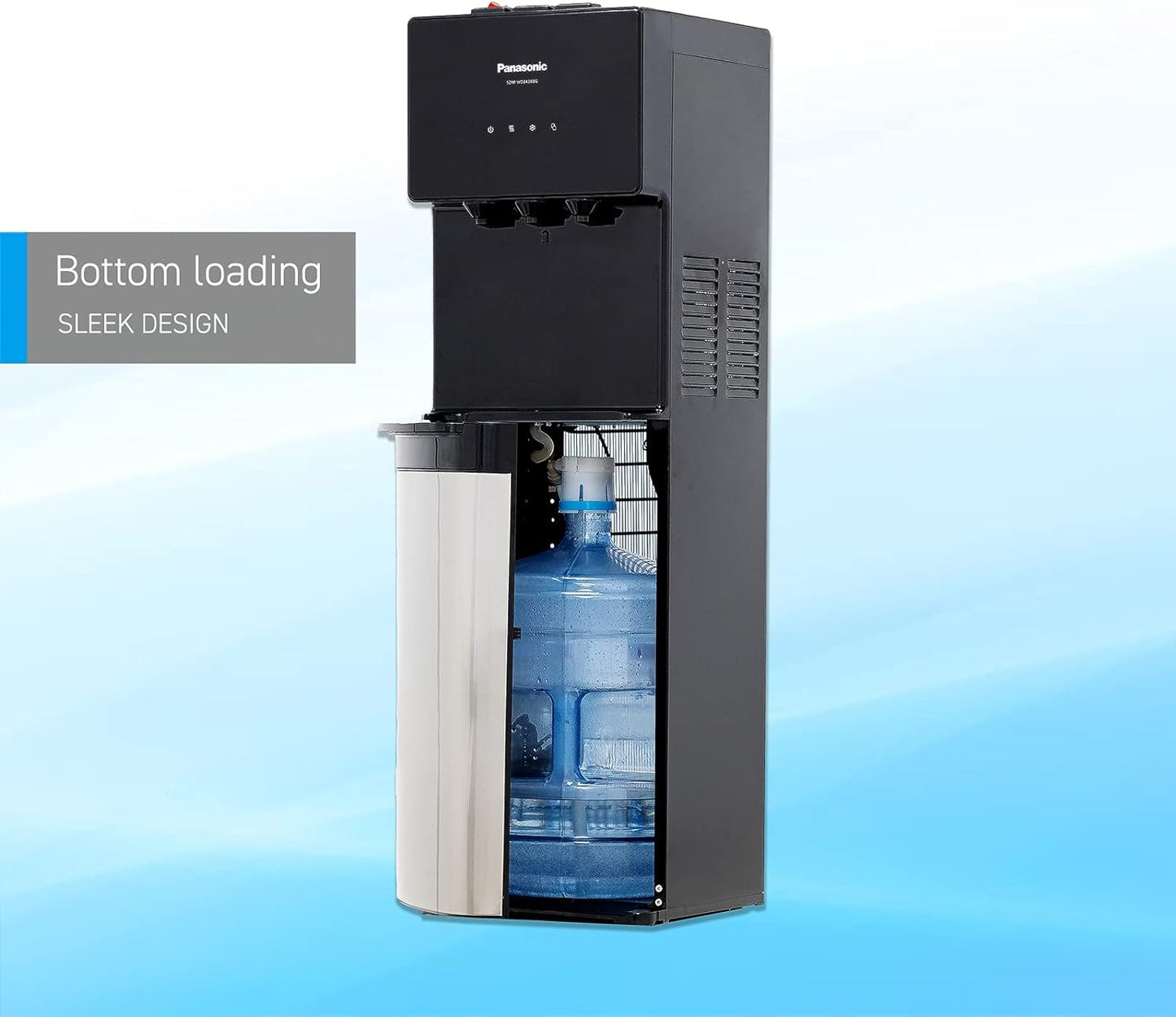 Panasonic Bottom Loading Water Dispenser, SDM-WD3438BG Black/ Stainless Steel Finish, Best for Home Kitchen & Office, Hot, Cold & Normal