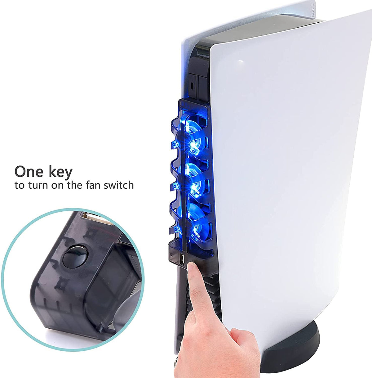 KASTWAVE PS5 Cooling Fan Horizontal Compatible With PlayStation 5 Disc & Digital Edition Console - Includes Light, Switch and USB Output Port