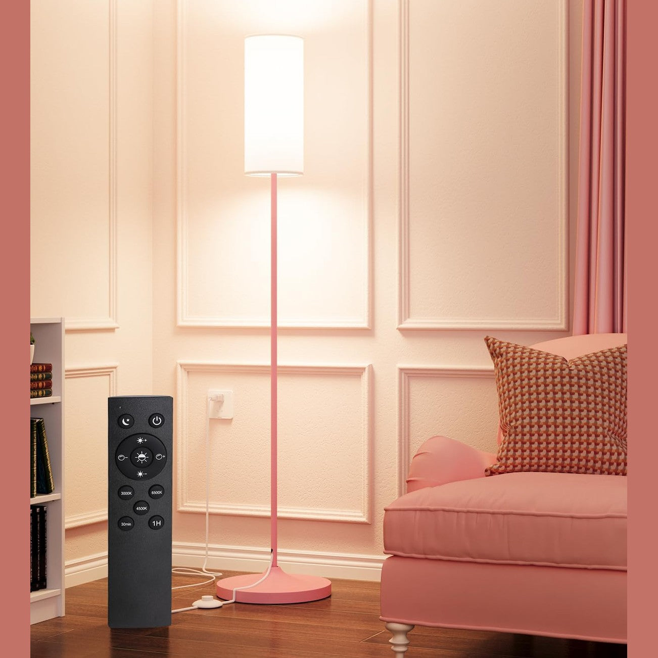 luckystyle LED Floor Lamp for Living Room, Dimmable Standing Lamps with Foot Switch,Remote Custom Color Temperature Black Pole Lamp with Lampshade,12W Led Bulb Tall Lamps for Office Kid Room Bedroom - Medaid International