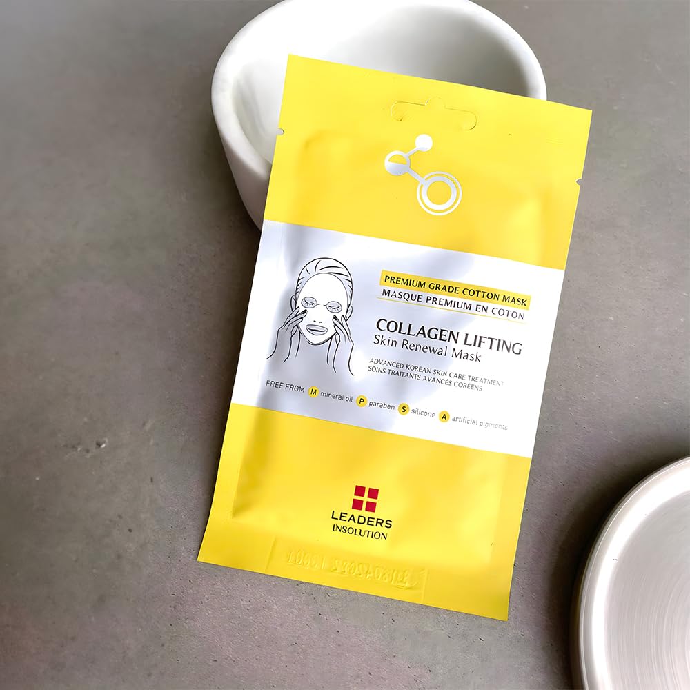 Leaders Insolution Collagen Lifting Skin Renewal Mask | Marine Collagen for Firmness and Elasticity Anti-Wrinkle, Sculpting Facial Sheet | Hydrating Serum for Smooth Skin (10 Sheets) - Medaid International