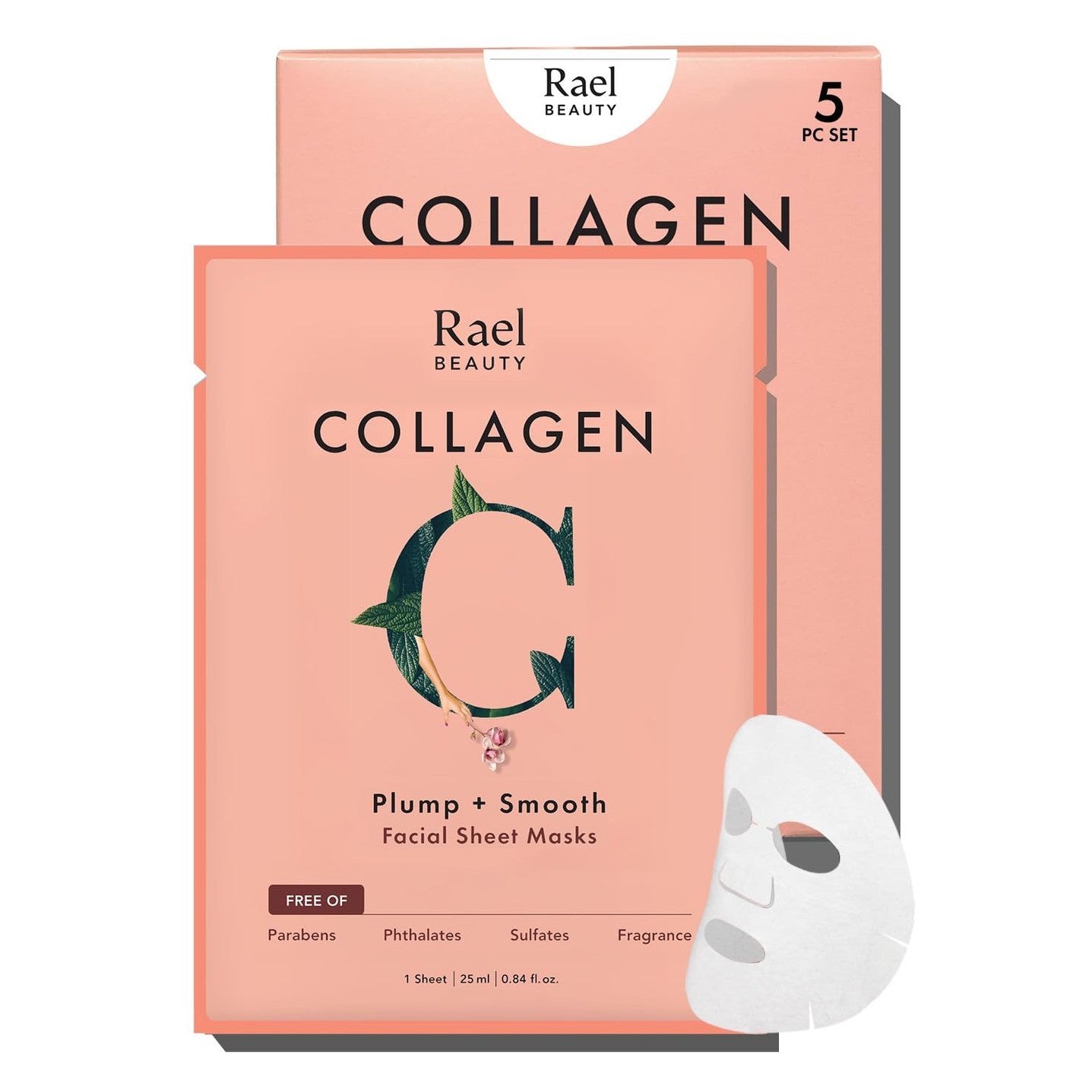 Rael Face Mask Skin Care, Collagen Face Masks - Bamboo Facial Sheet Mask, Korean Skincare, with Collagen Essence and Fruit Extracts, Nourishing and Moisturizing, All Skin Types (Collagen, 5 Sheets) - Medaid International