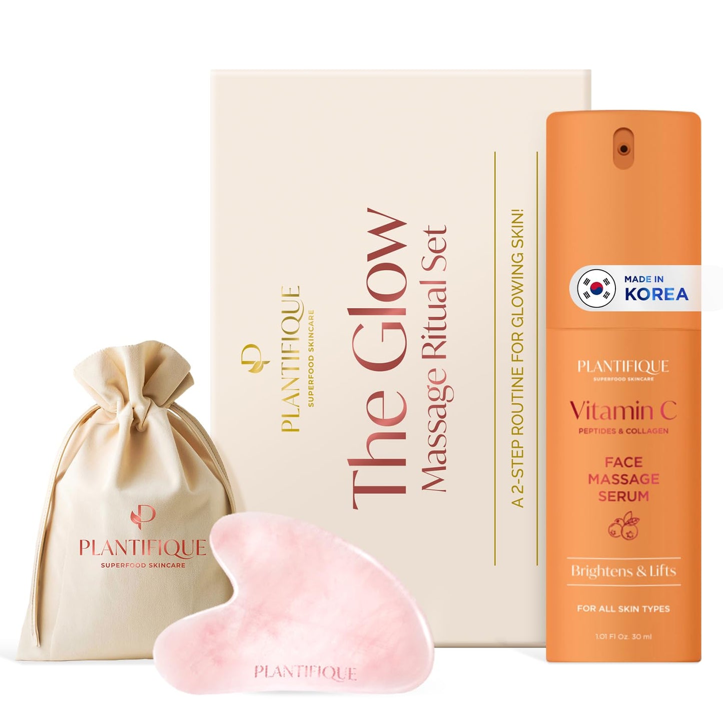 PLANTIFIQUE Massage Ritual Set: Premium Certified Jade Gua Sha + Jojoba Oil & AHA Serum Skin Care Set, Birthday Gifts for Women, Teens, Mom, Brides - Medaid International