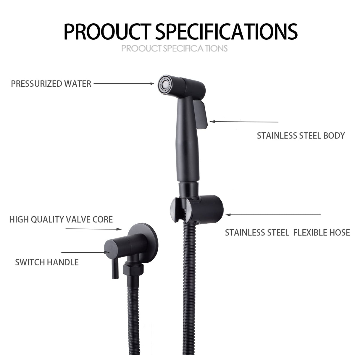 LOSCHEN LOSCHEN Stainless Steel Bidet Sprayer Kit for Toilet, Hand Held Shower Sprayer Shattaf Toilet Attachment for Pet Bath/Personal Hygiene/Bathroom, Easy to Install (Black)