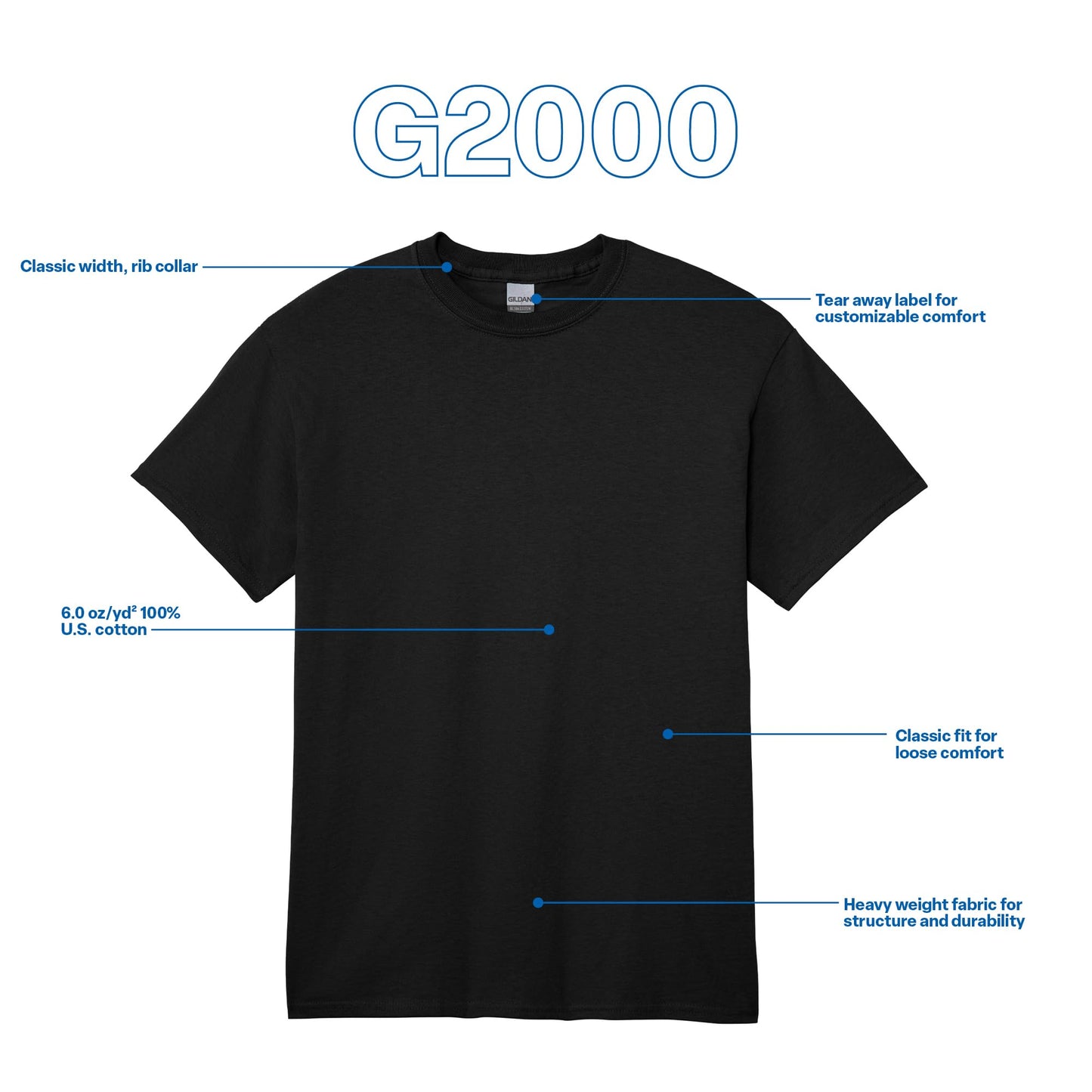 Gildan Adult Ultra Cotton T-Shirt, Style G2000, Multipack, Black (3-Pack), 5X-Large - Medaid International