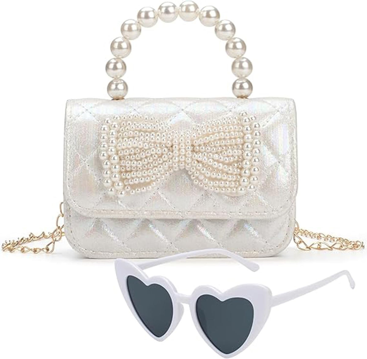 KASTWAVE Toddler Bow Purse for Girls, Crossbody Bag with Heart Sunglasses - Girls Purses Age 2-9