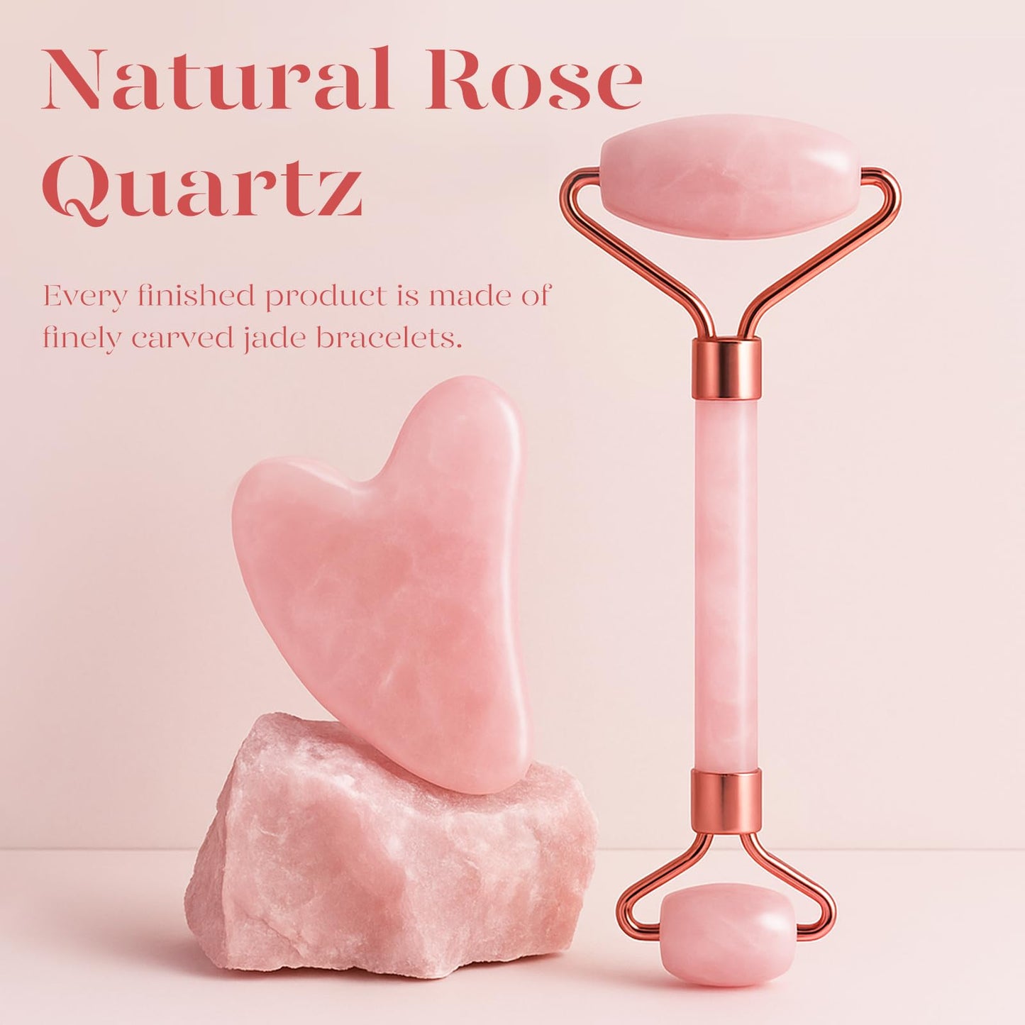 BAIMEI Jade Roller & Gua Sha, Face Roller, Facial Beauty Roller Skin Care Tools, Self Care Gift for Men Women, Massager for Face, Eyes, Neck, Relieve Fine Lines and Wrinkles - Rose Quartz - Medaid International