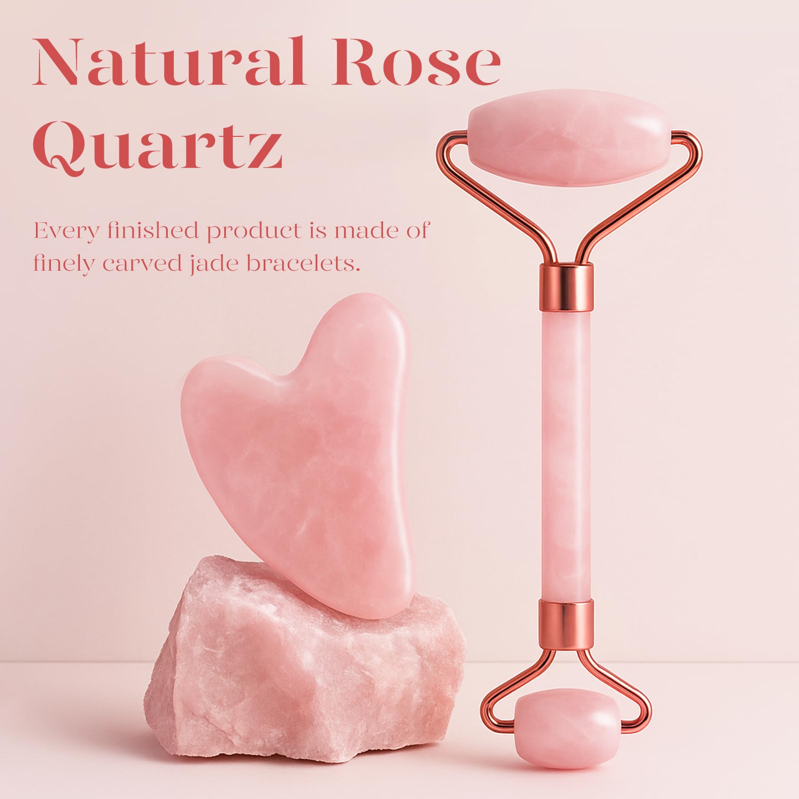 BAIMEI Jade Roller & Gua Sha, Face Roller, Facial Beauty Roller Skin Care Tools, Self Care Gift for Men Women, Massager for Face, Eyes, Neck, Relieve Fine Lines and Wrinkles - Rose Quartz - Medaid International