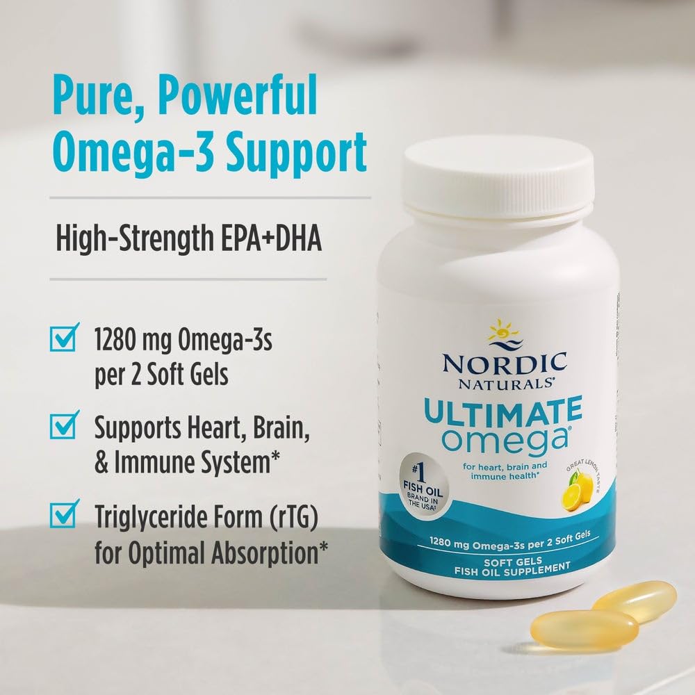 Nordic Naturals Ultimate Omega, Lemon Flavor - 90 Soft Gels - 1280 mg Omega-3 - High-Potency Omega-3 Fish Oil Supplement with EPA & DHA - Promotes Brain & Heart Health - Non-GMO - 45 Servings - Medaid International