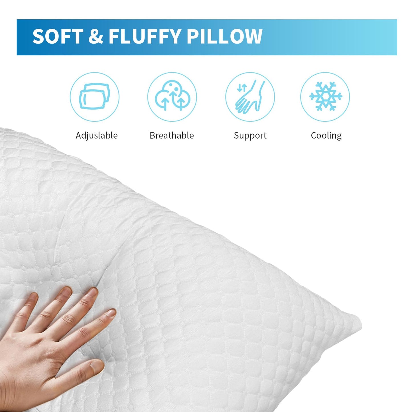 OAISZ Shredded Memory Foam Pillows, Cooling Bed Pillows Queen Size Set of 2 for Sleeping, Adjustable Firm Pillows for Side Back and Stomach Sleepers, Washable Removable Cover - Medaid International