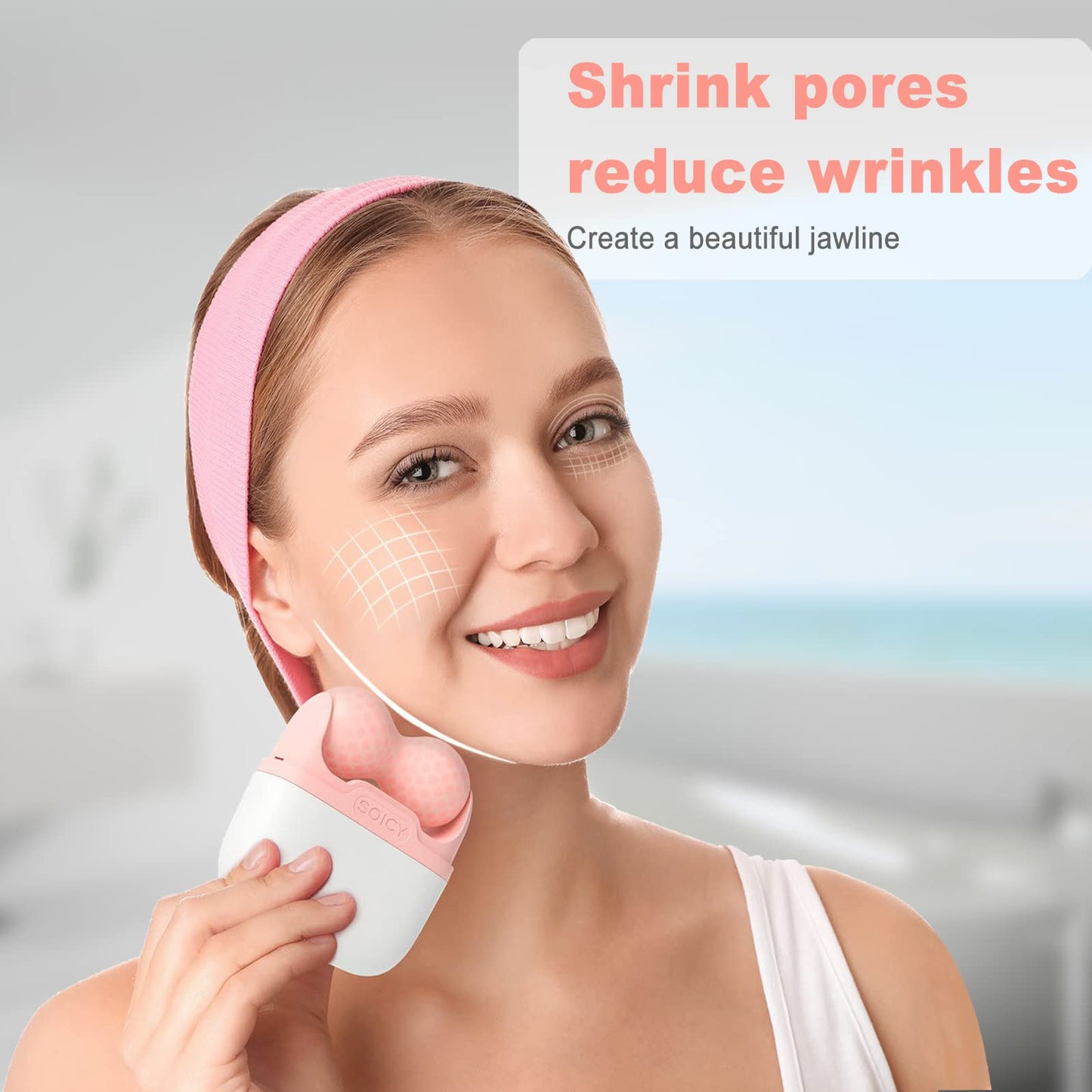 Ice Roller for Face and Eyes - Facial Skin Care Tools with 2 in 1 Face Roller and Travel Case, Self Care Gift for Men Women (Pink) - Medaid International