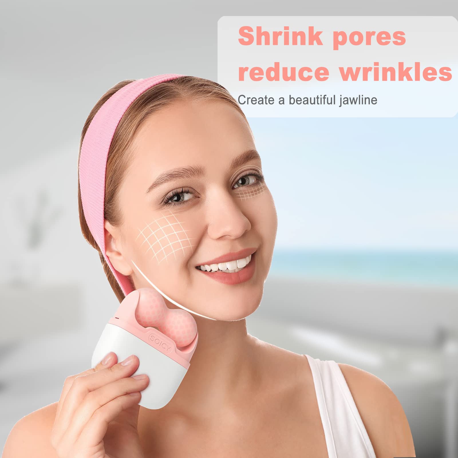 Ice Roller for Face and Eyes - Facial Skin Care Tools with 2 in 1 Face Roller and Travel Case, Self Care Gift for Men Women (Pink) - Medaid International