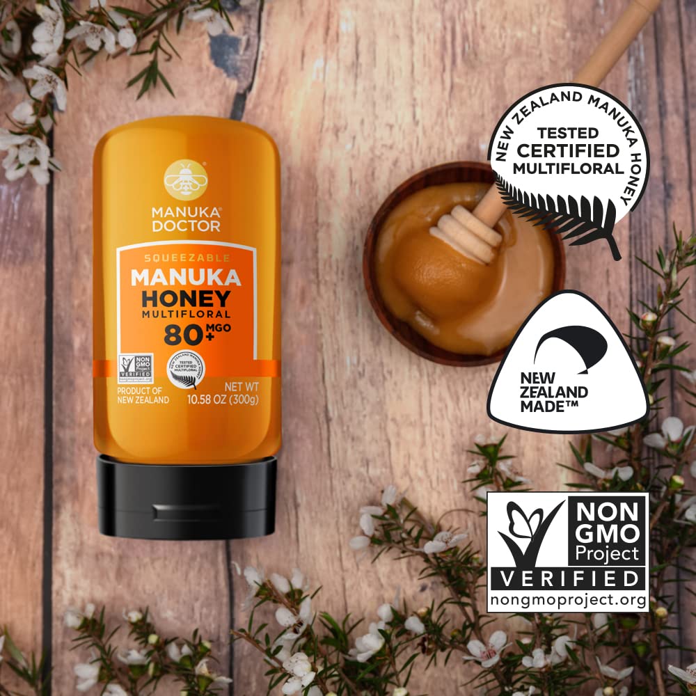 Manuka Doctor - MGO 80+ Squeezy Manuka Honey Multifloral, 100% Pure New Zealand Honey. Certified. Guaranteed. Raw. Non-GMO (10.58 oz) - Medaid International