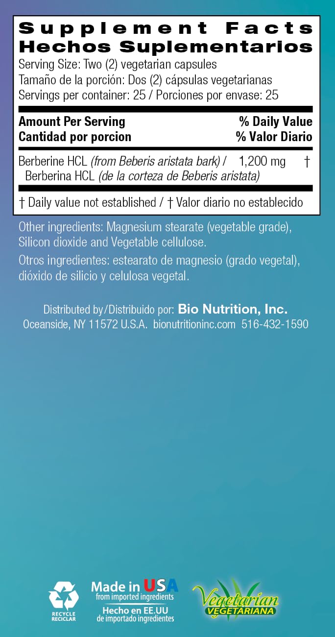 Bio Nutrition Advanced Berberine 50 Vegetarian Capsules | 1,200 Milligram Berberine | Immune System | Healthy GI - Medaid International