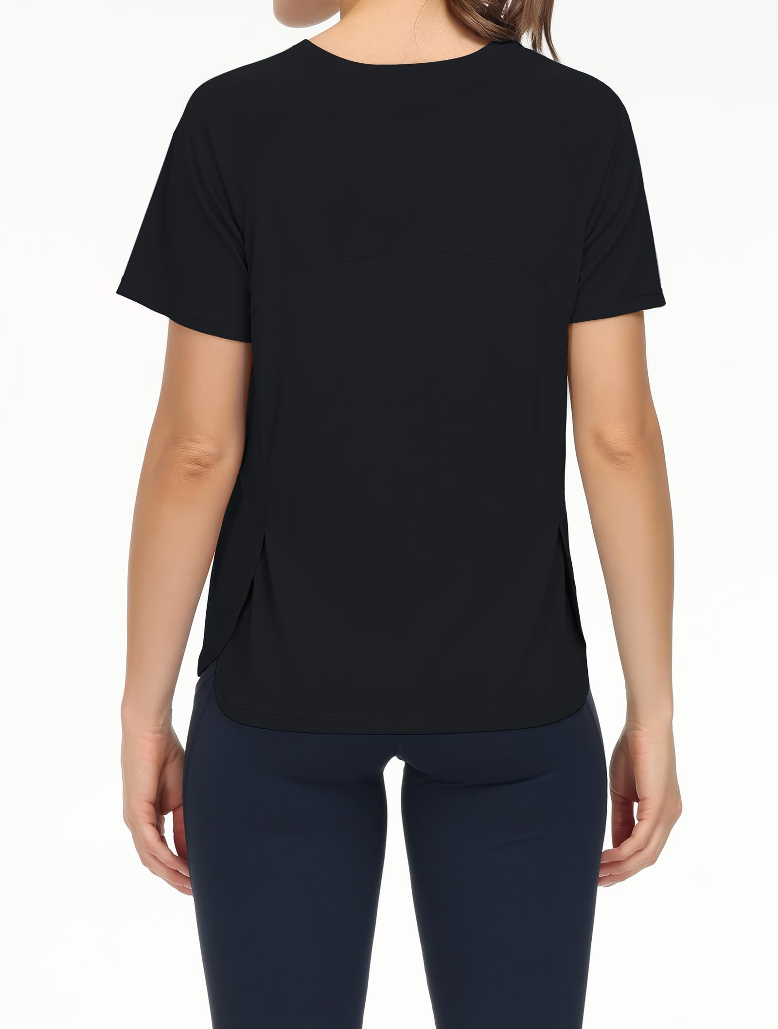 THE GYM PEOPLE Women's Short Sleeve Workout Shirts Breathable Yoga T-Shirts with Side Slits Athletic Tee Tops Black - Medaid International
