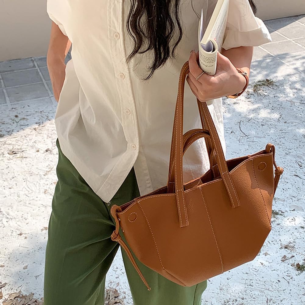 TERRIFI Ruched Shoulder Bag, Women Vintage Hobo Handbag, Shoulder Handbag Purse for Women, Crescent Clutch Purse for Women Small Mini Cute Tote Handbag, Leather Tote Bag With Magnetic Closure (Brown)