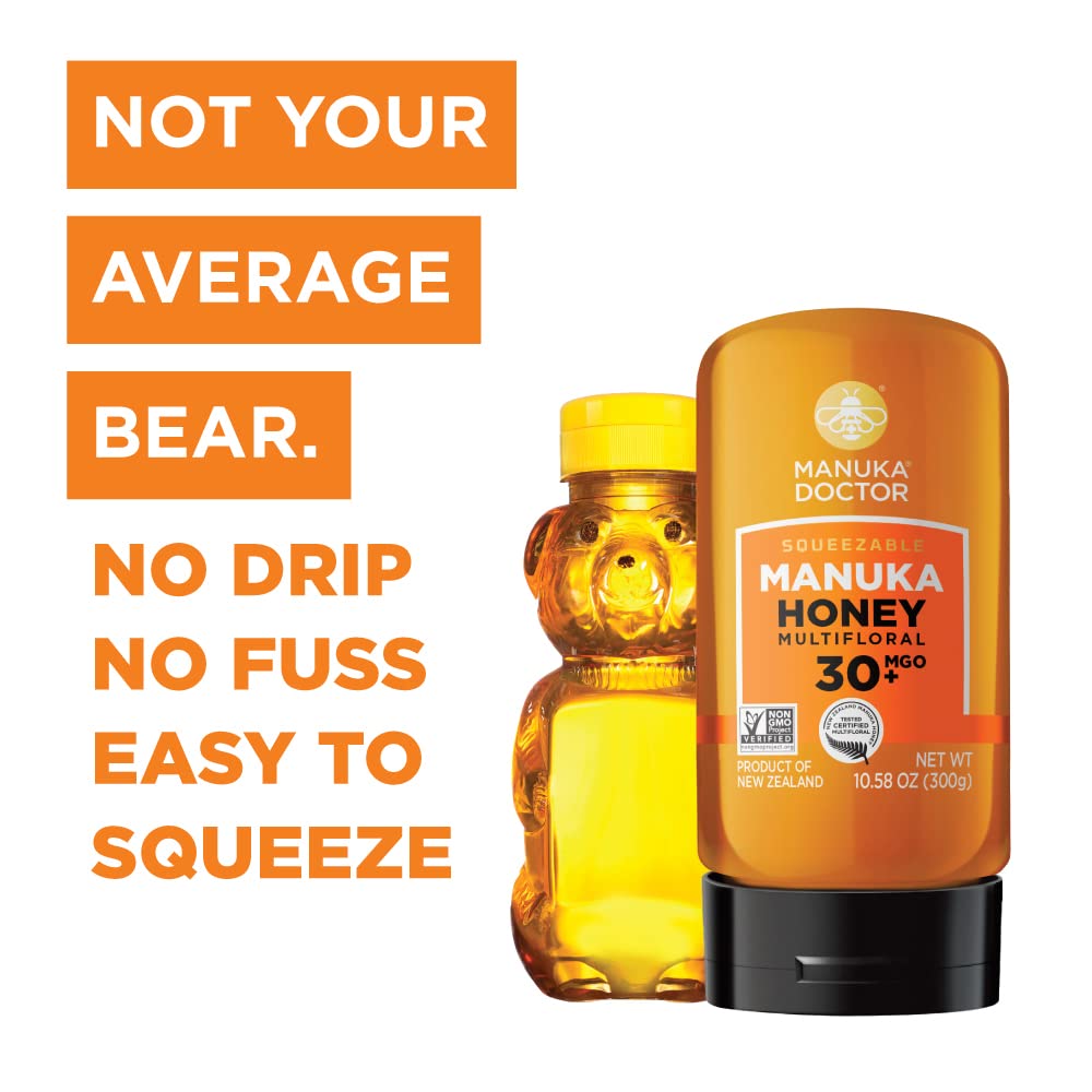 Manuka Doctor - MGO 30+ Squeezy Manuka Honey Multifloral, 100% Pure New Zealand Honey. Certified. Guaranteed. Raw. Non-GMO (10.58 oz) - Medaid International