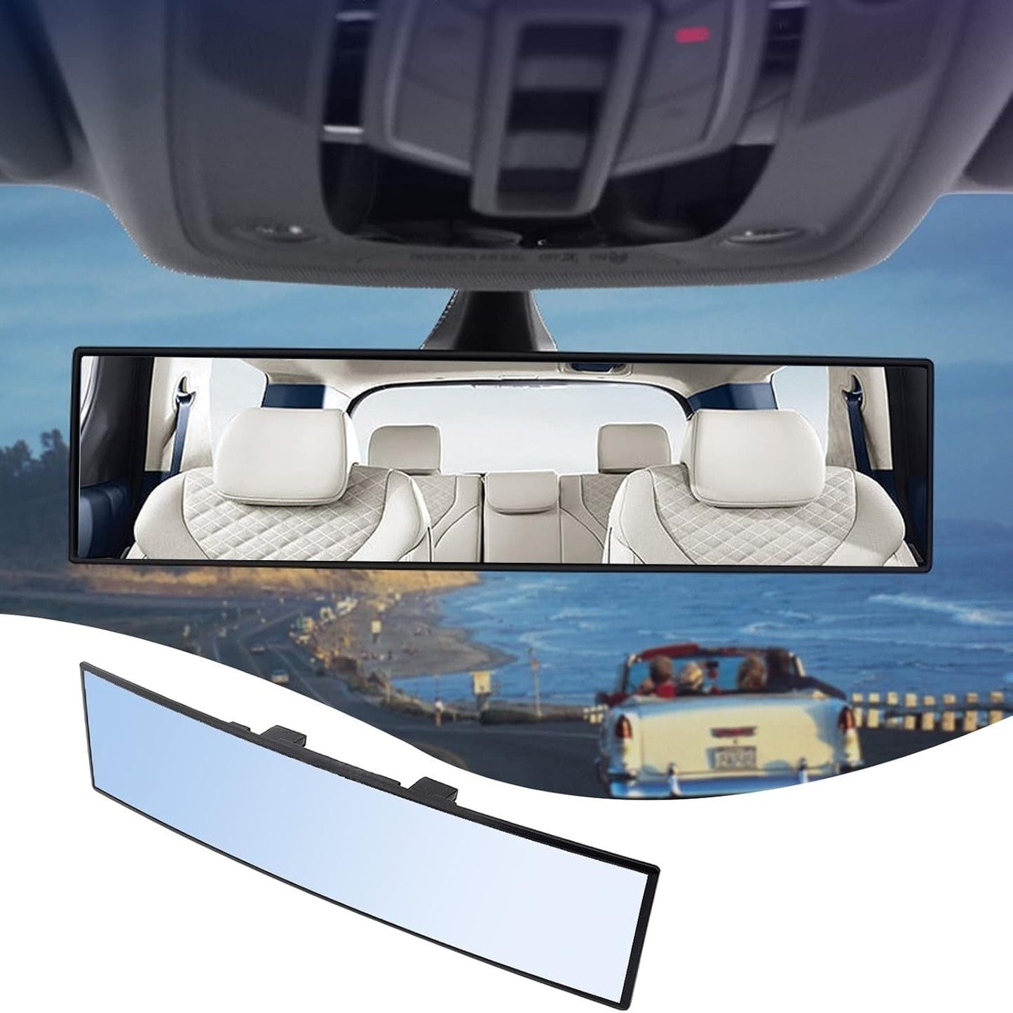 12" Panoramic Clip-On Rearview Mirror, Wide Angle