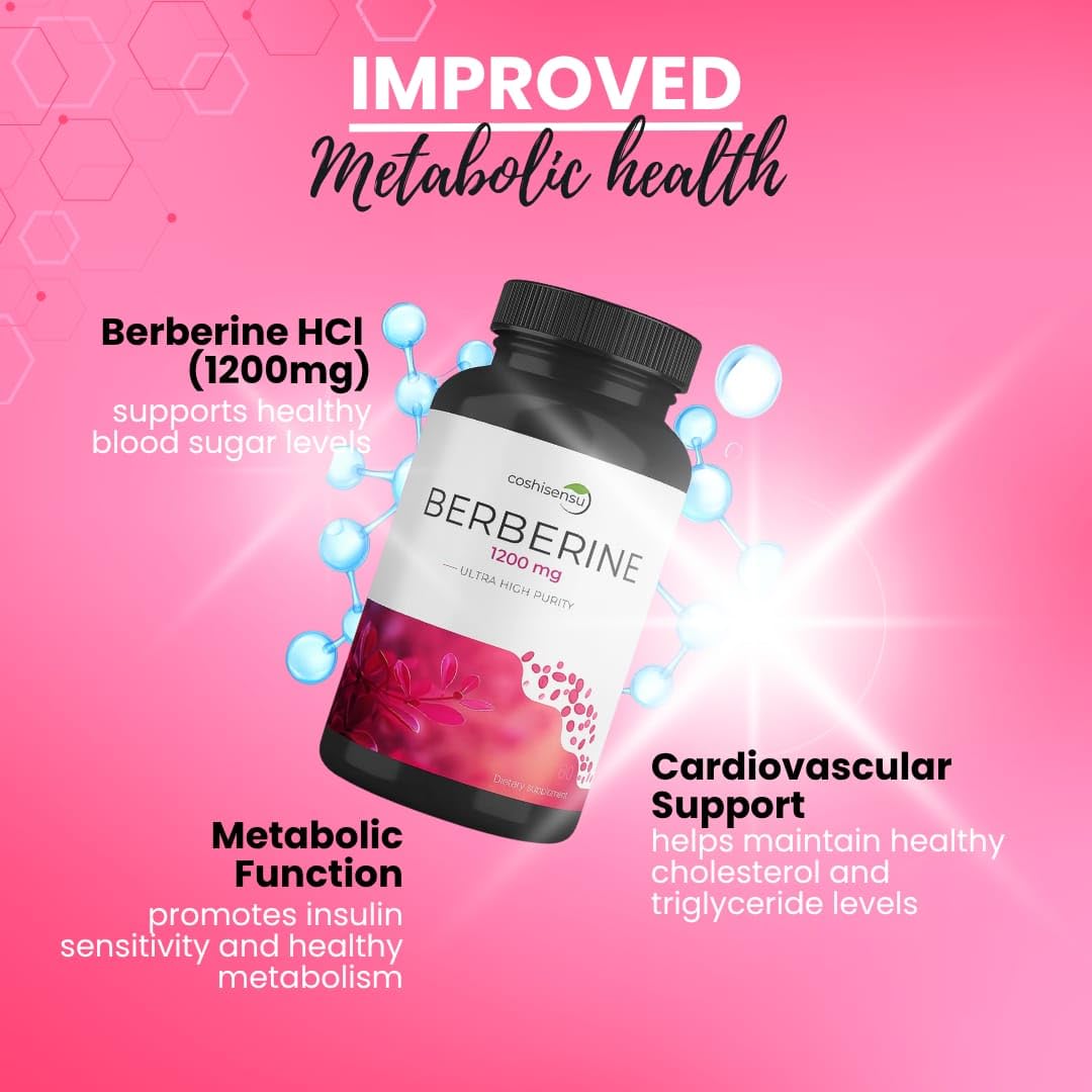 Coshisensu Berberine HCl 1200mg – High Potency Supplement for Blood Sugar, Insulin & Weight Management – Non-GMO, Gluten-Free, Vegan Capsules – Heart & Metabolism Support, Made in USA – 60 Count - Medaid International