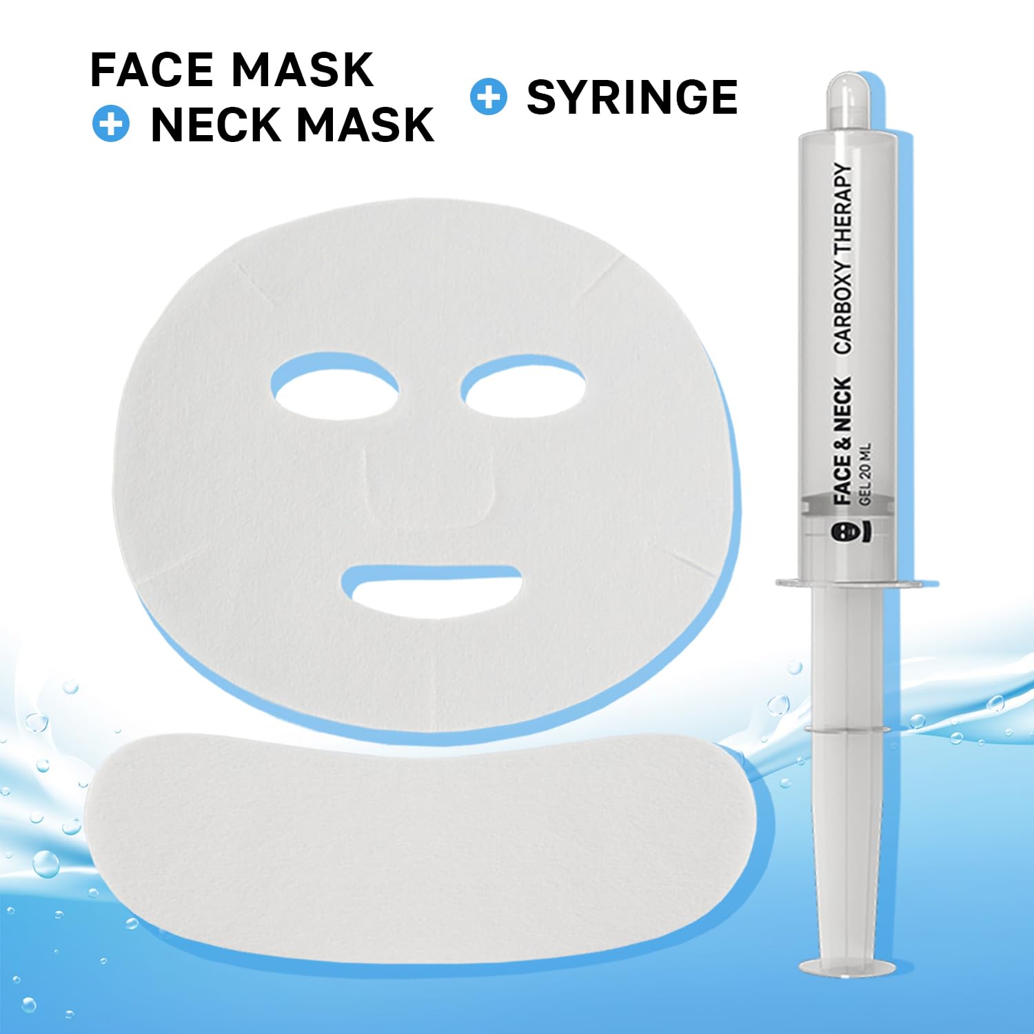 Name Skin Care Korean Carboxy CO2 Therapy Face & Neck Mask Set of 2 - Hydrating Oxygen Carboxytherapy Skincare Sheet Masks - Moisturizing Anti Aging Pore Tightening Brightening Facial Treatment Gel - Medaid International
