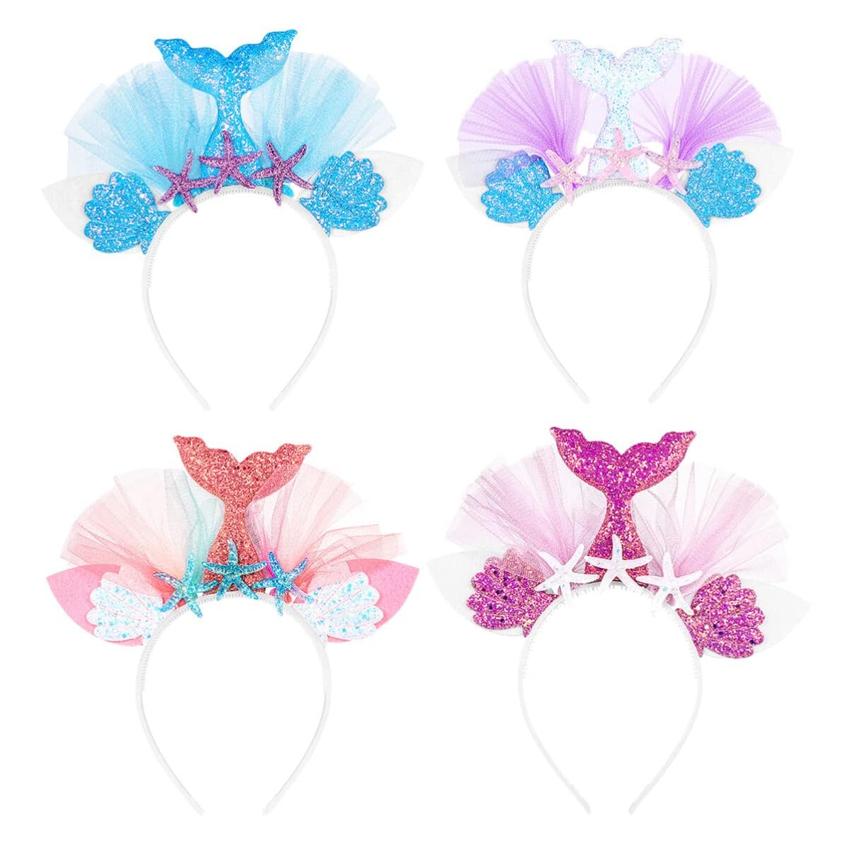 TERRIFI Mermaid Tail Headband Mermaid Hair Accessories for Birthday, Costume and Party, Supplies for Women and Girls, 4 Pack