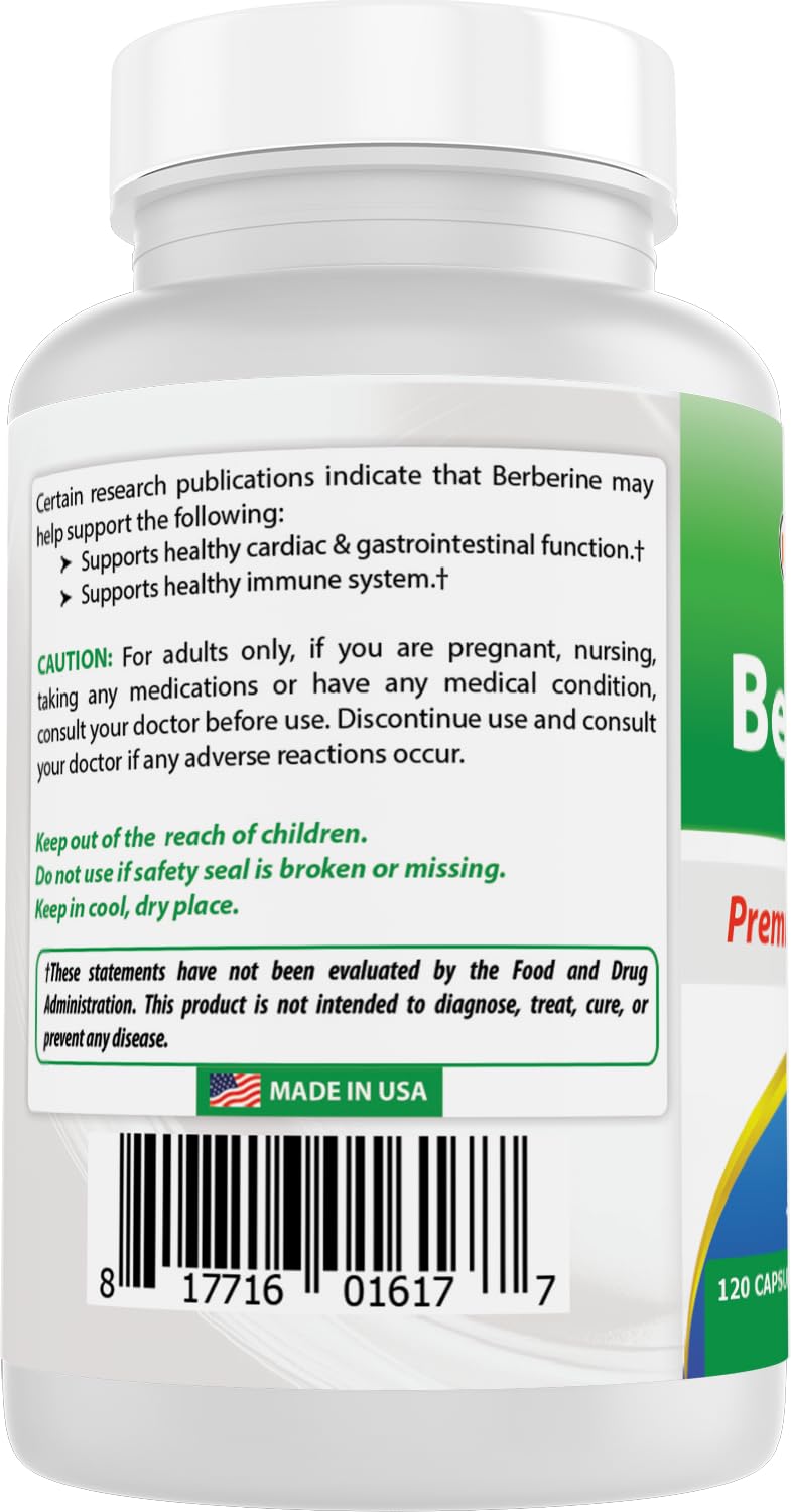 Best Naturals Berberine 500mg 120 Capsules - Supports Immune Function, Cardiovascular & Gastrointestinal Function (120 Count (Pack of 1)) - Medaid International