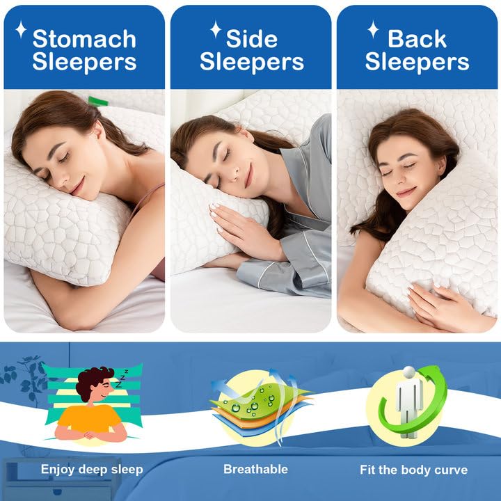 SUPA MODERN Cooling Pillows Queen Size Set of 2, Shredded Memory Foam Pillows for Sleeping 2 Pack, Adjustable Firm Bed Pillow for Side Back Stomach Sleepers, Cool Luxury Gel Pillow for Neck Support - Medaid International