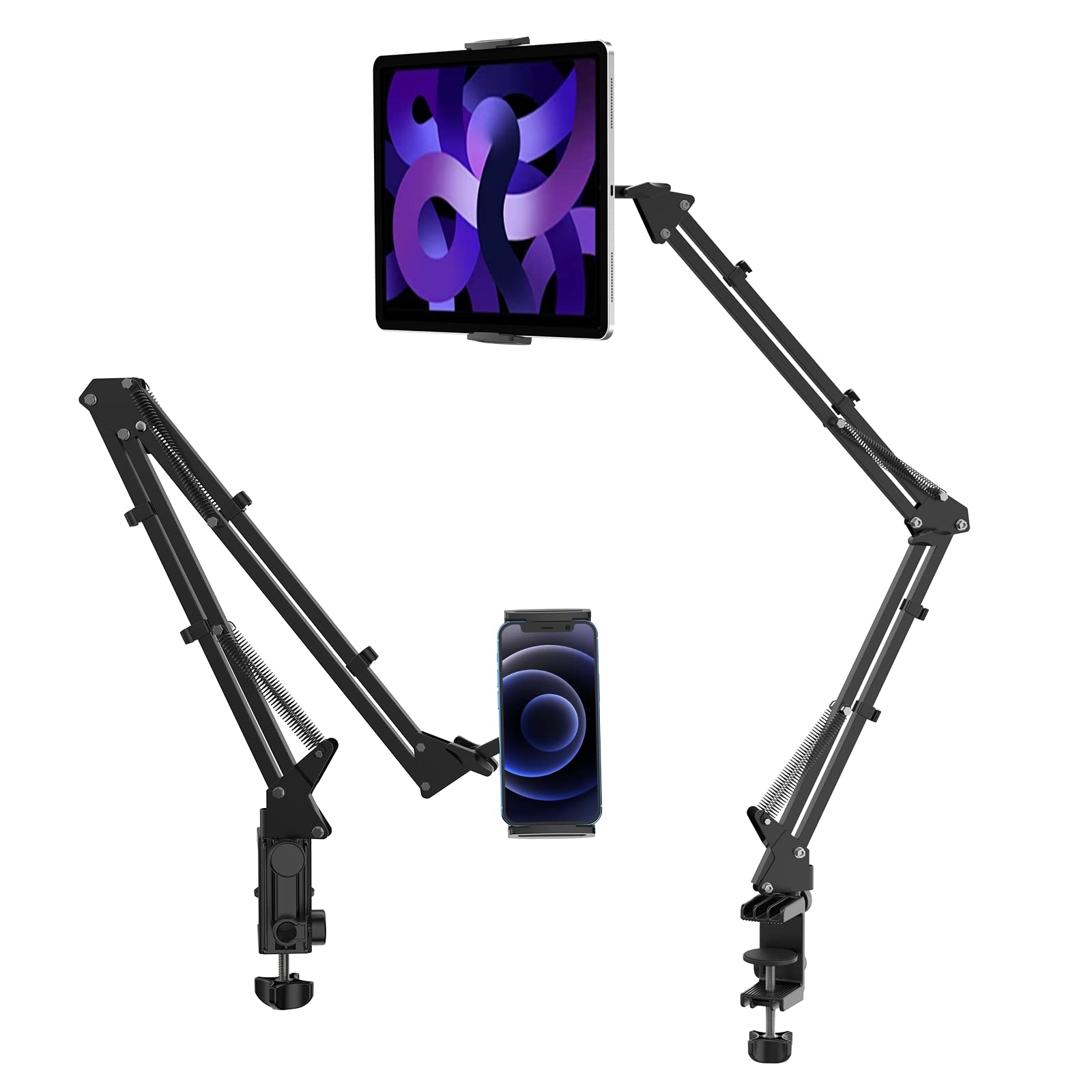 ULANZI T2 Adjustable Tablet Holder for Desk, Carbon Steel Tablet Phone Stand for Bed, Flexible Tablet Arm Clamp Compatible with iPhone 17 16 15 Pro iPad Kindle Galaxy Tab 4.6-12.9 Inch Devices - Medaid International