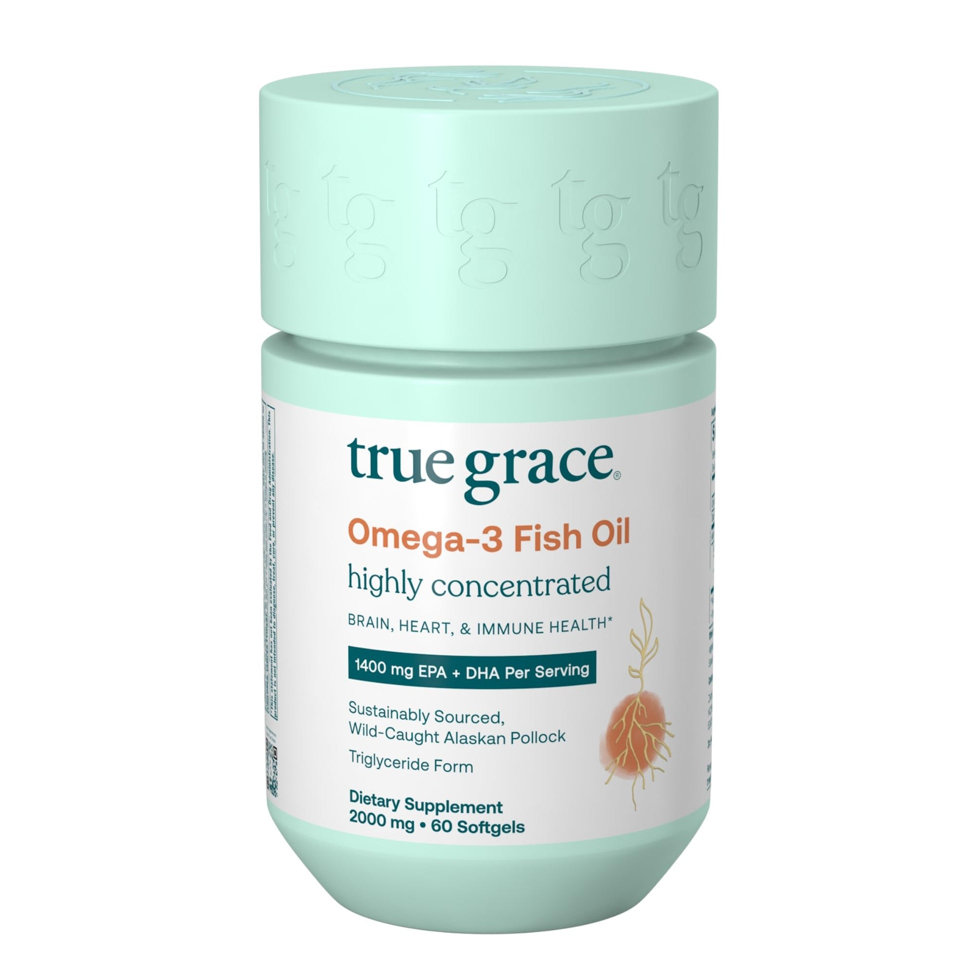 True Grace Omega-3 Fish Oil - 60 Softgels - 1400 mg EPA + DHA - Brain, Heart, Joint & Immune Health - Organic, Gluten Free, Soy Free - Medaid International