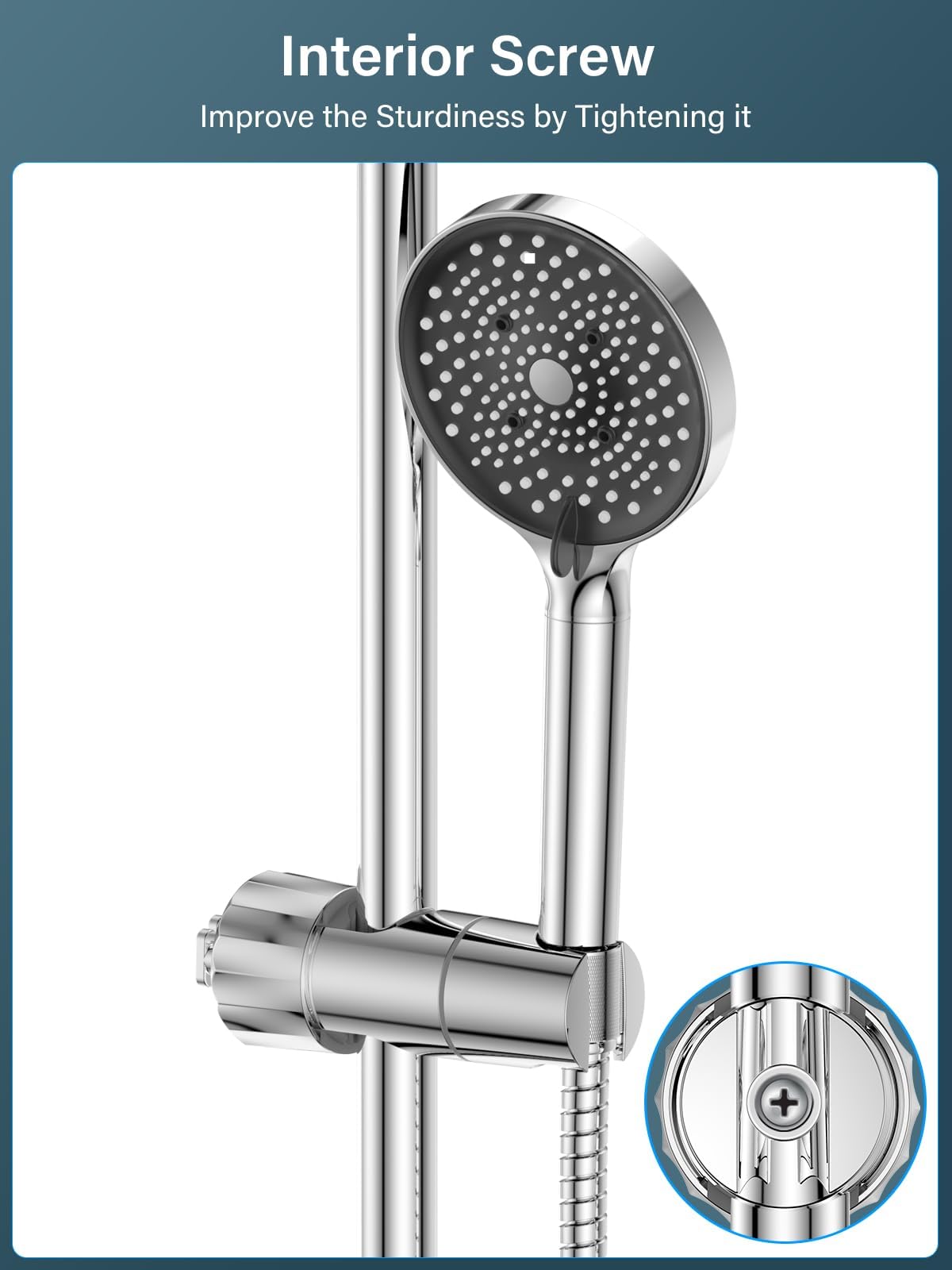 KASTWAVE Shower Head Holder with 2 Hooks, Universal Replacement Adjustable Holder Bracket for 16-28mm, Chrome-Plated+ABS Shower Design Shower Head Holders, Easy Installation for Slide Rod