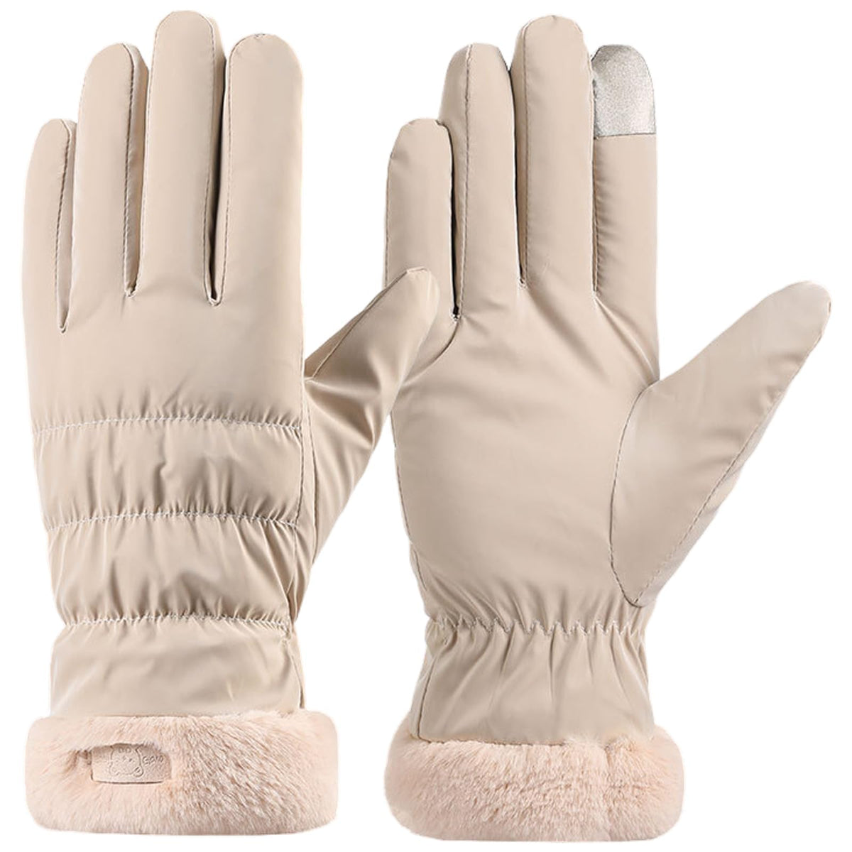 KASTWAVE Waterproof Thermal Gloves for Women, Touchscreen Winter Fleece Insulated Gloves, Windproof Ski Gloves for Outdoor Activities, Walking, Running, Cycling (Beige)