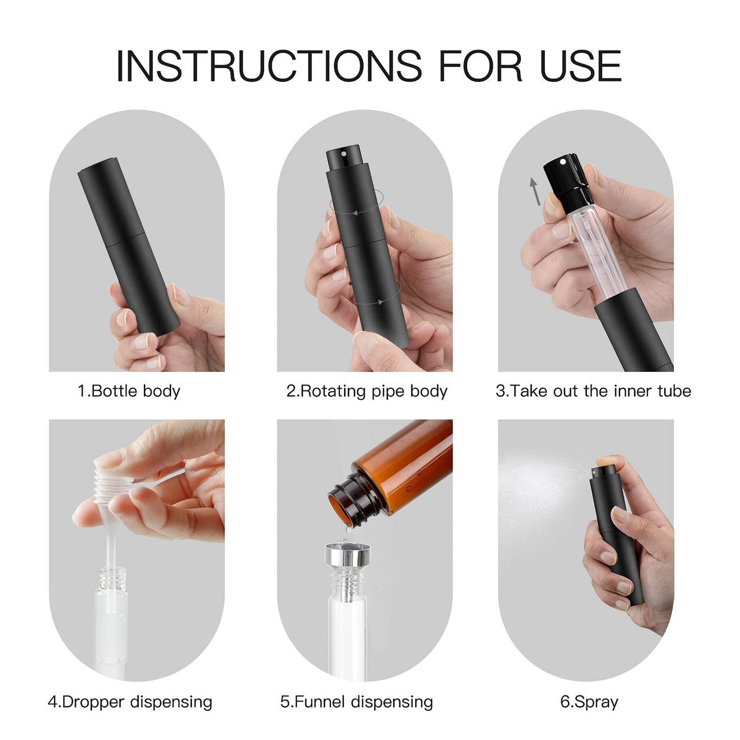 Tekson 10ml Travel Perfume Atomizer Refillable, Mini Cologne Spray Bottle Empty, Small Coffee Spray Bottle (Black) - Medaid International
