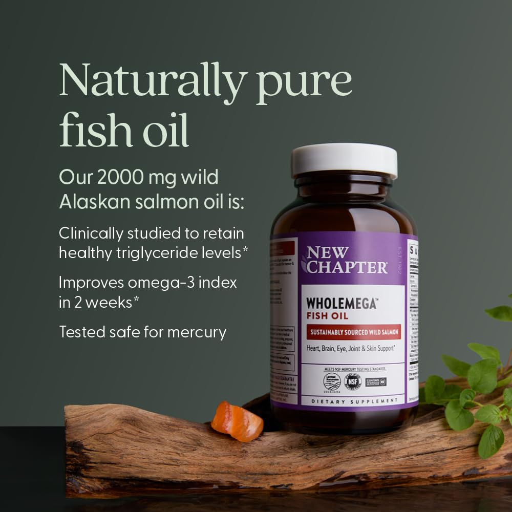 New Chapter Wholemega Fish Oil Supplement - 2000mg per Serving, Clinically Proven Wild Alaskan Salmon Oil with Omega-3 + Vitamin D3 + Astaxanthin, 120 Softgels - Medaid International
