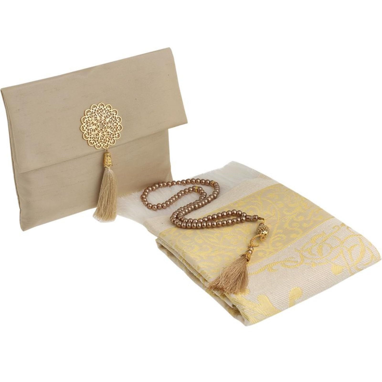 Prien Muslim Prayer Rug With Tasbih and Portable Bag, Muslim Gift For Women Men, Mubarak Islamic Box, Soft Mat Islam Gifts Set, Turkish Sajadah For Ramadan, Eid, Hajj, Travel, Pray (Brown) - Medaid International