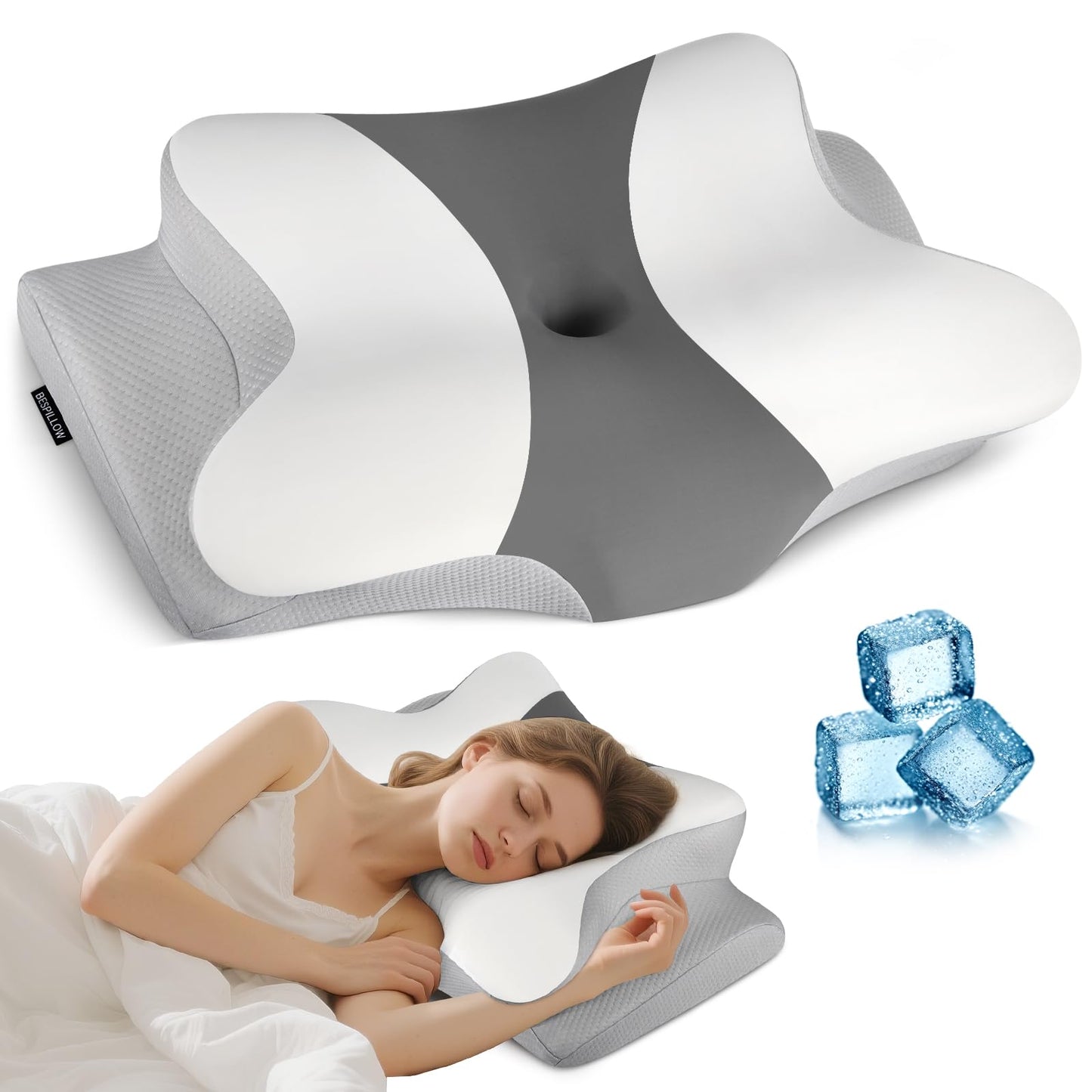 Cervical Neck Pillow for Pain Relief - Ergonomic Side Sleeper Pillow for Neck Support, Cooling Cervical Pillow for Sleeping, Contour Orthopedic Memory Foam Pillows for Back Stomach Sleepers - Medaid International