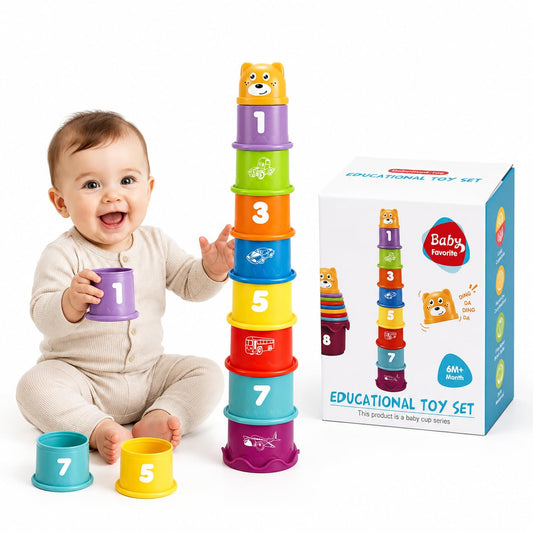 TOY GARDEN Baby Stacking Nesting Cups Toy Set 9PCS Montessori Learning Toys for Babies 6M+, Color Shape Sorting Sensory Cups, Bath Beach Water Play Toys, Hand Eye Coordination Gift for Boys & Girls