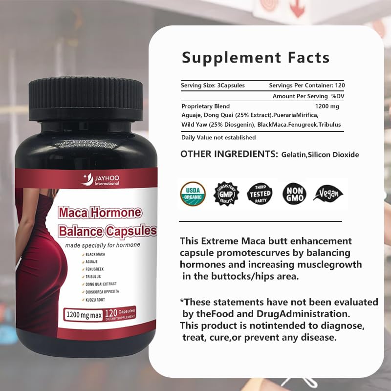 JAYHOO Black Maca Root Capsules, Immune Support Supplement, 120 Capsules, Hip Enlargement Formula for Women, GMP Certified, Made by Anhui Jiahong Health - Medaid International