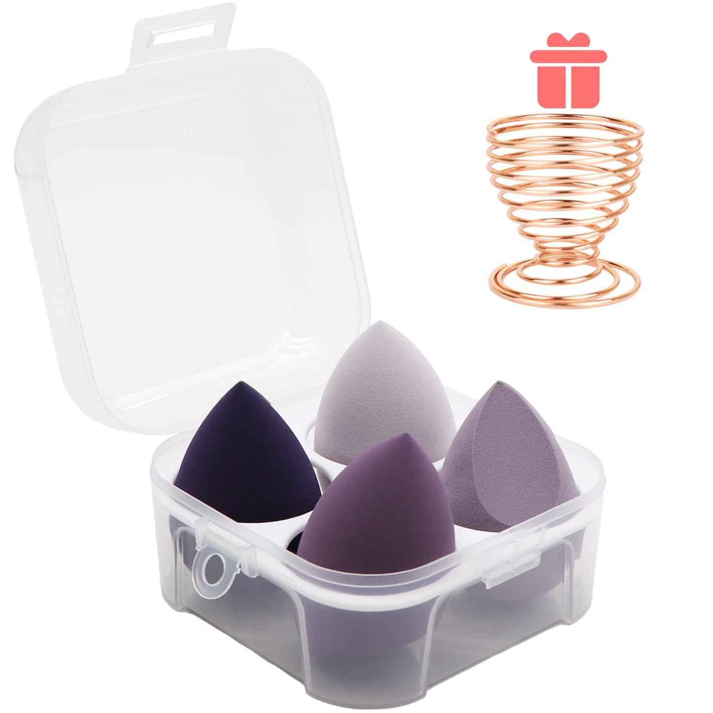 Makeup Sponges Set - Beauty sponges Blending Blenders with 1 Holder and Egg Case, Flawless for Cream, Powder and Liquid (Purple, 4Pcs+1Holder+ case) - Medaid International