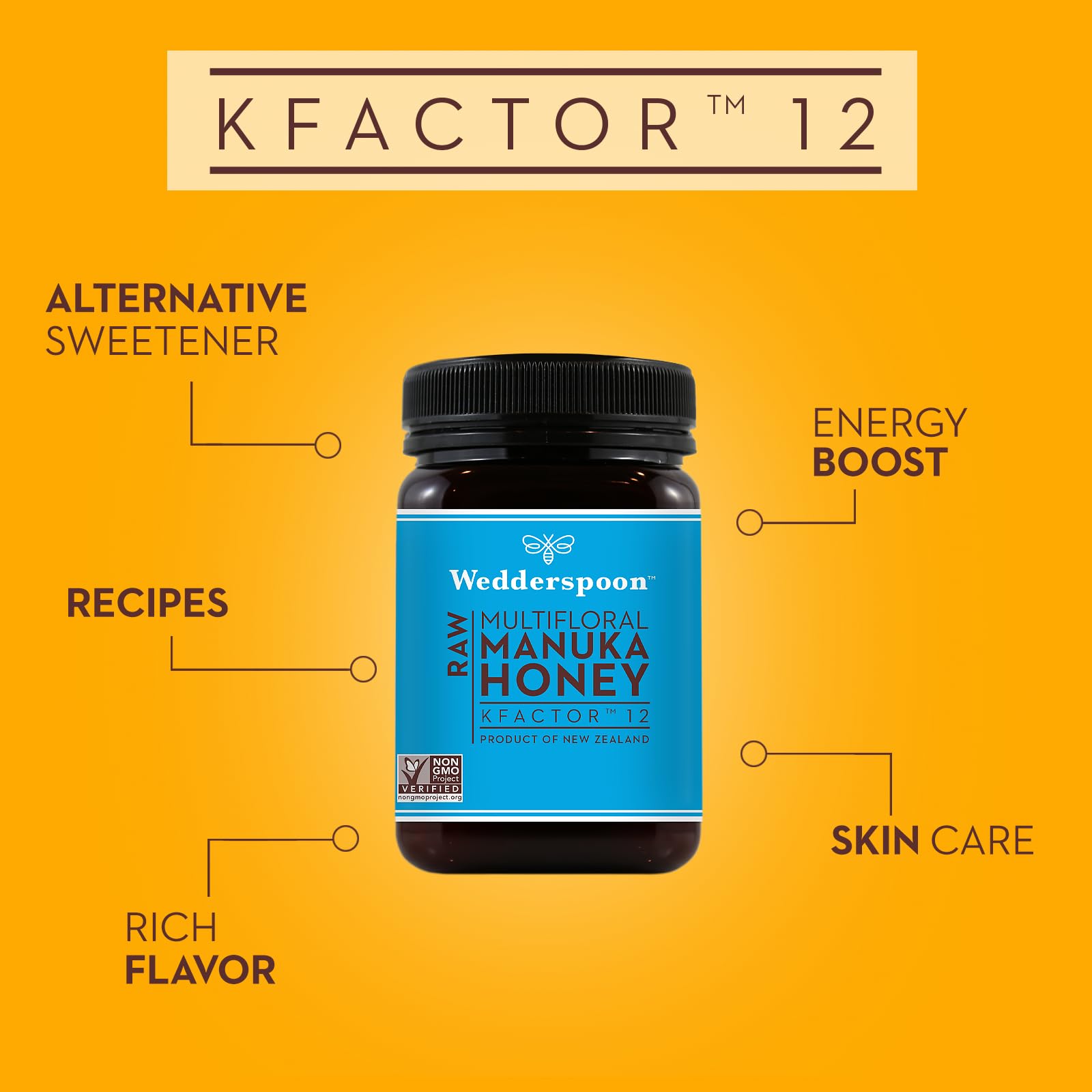 Wedderspoon Raw Premium Manuka Honey, KFactor 12, 17.6 Oz, Unpasteurized, Genuine New Zealand Honey, Non-GMO Superfood, Traceable From Our Hives To Your Home - Medaid International