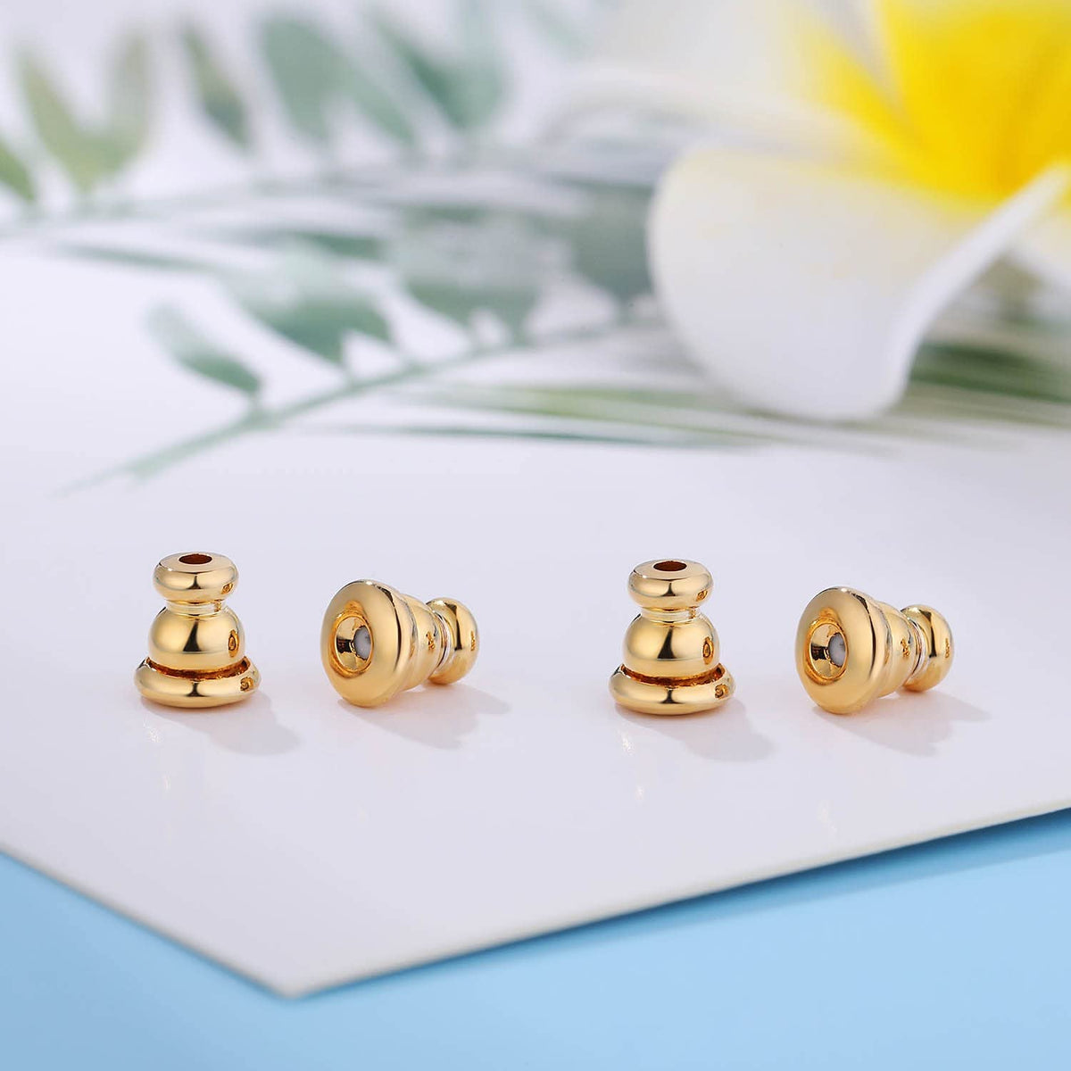 TERRIFI Locking Earring Backs for Studs, Hypoallergenic 18k Gold Bullet Earring Backs Replacements for Studs/Droopy Ears, Secure Locking Backing for Sensitive Ears (Gold 4pairs)