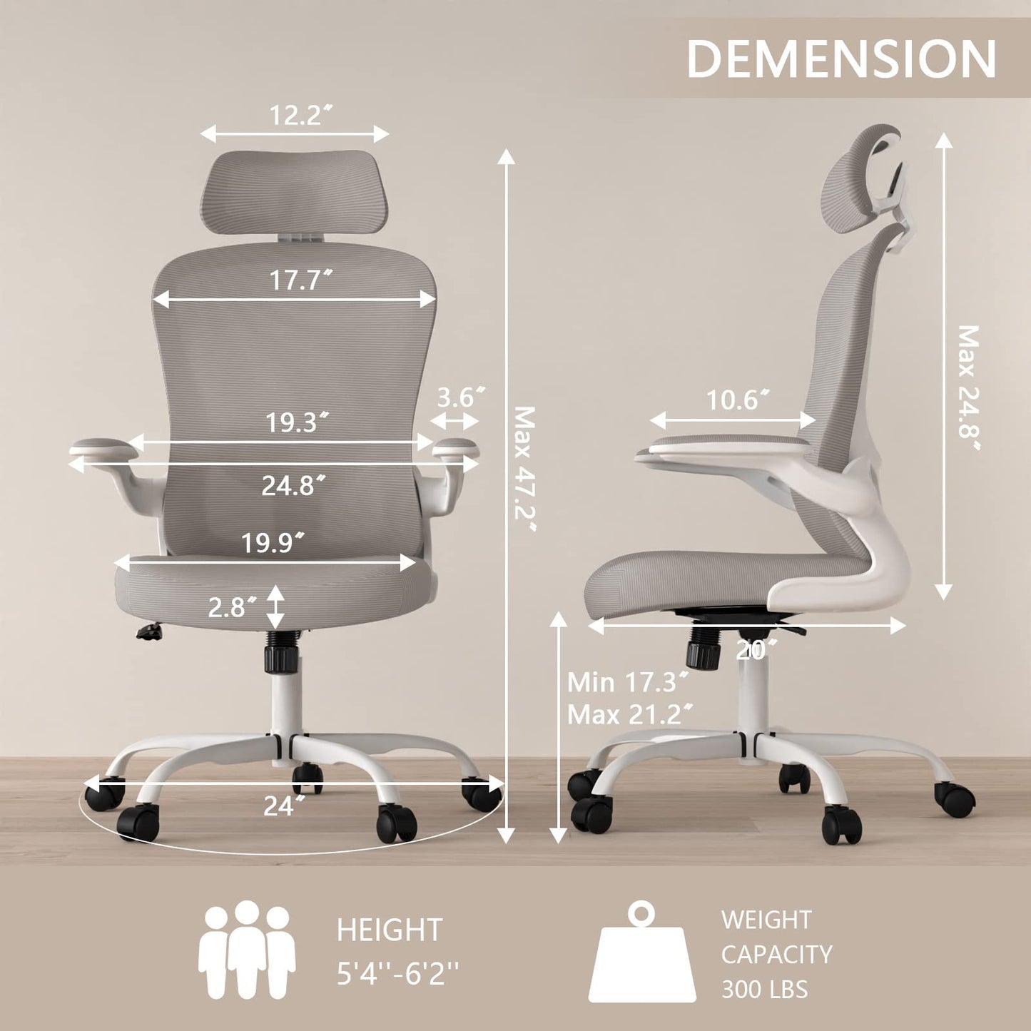 Office Chair, High Back Ergonomic Desk Chair, Breathable Mesh Desk Chair with Adjustable Lumbar Support and Headrest, Swivel Task Chair with flip-up Armrests, Executive Chair for Home Office - Medaid International