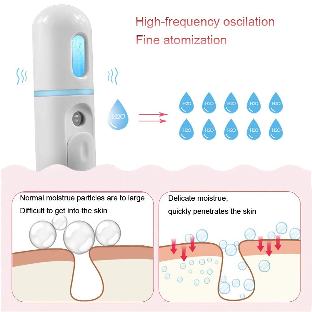 TERRIFI Nano Facial Mister, Portable Mini Cool Mist Facial Steamer Moisturizing Hydrating Face Sprayer for Skin Care, Makeup, Cleaning Pores, Eyelash Extensions, Summer Cool (White)