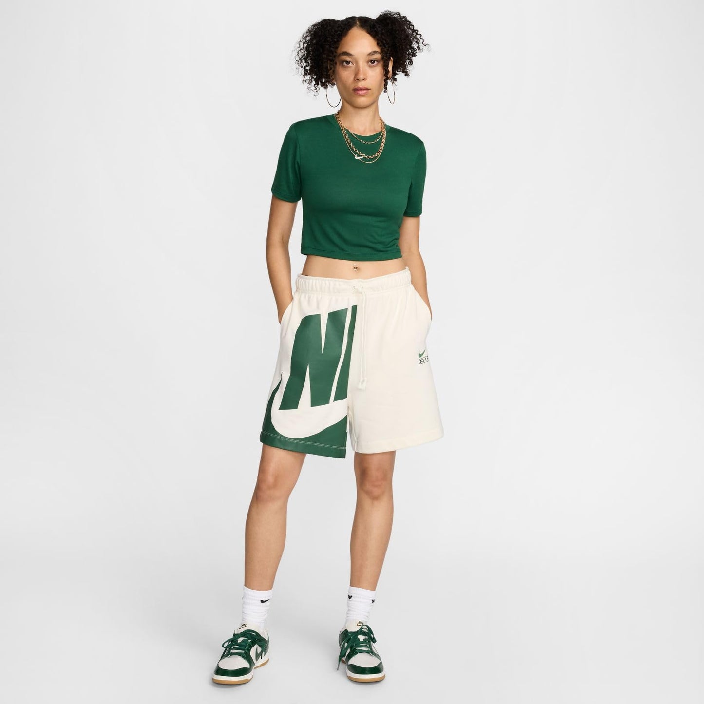 NSW Essential Slim Cropped Womens Short Sleeve Shirt (Green/White) Size X-Small - Medaid International