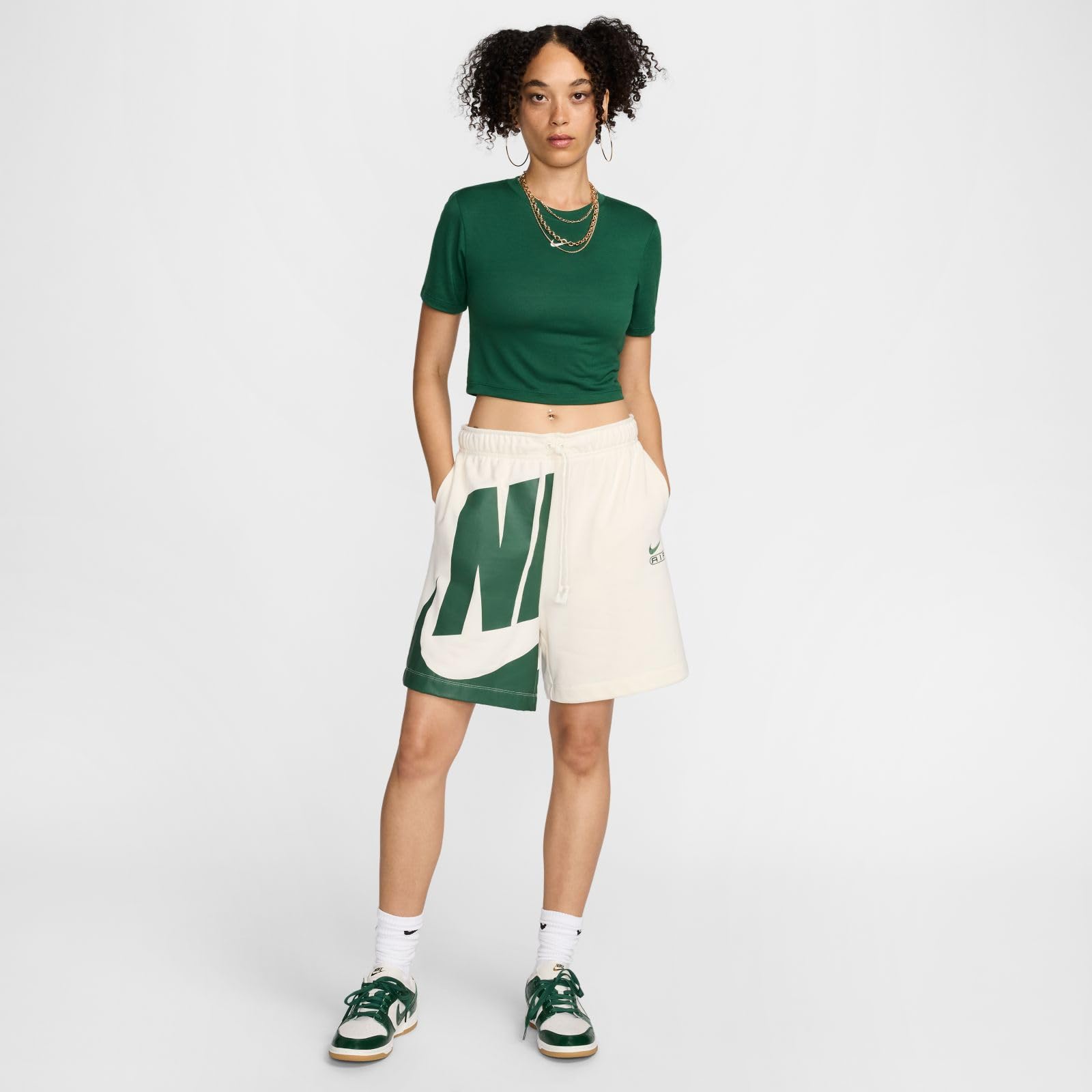 NSW Essential Slim Cropped Womens Short Sleeve Shirt (Green/White) Size X-Small - Medaid International