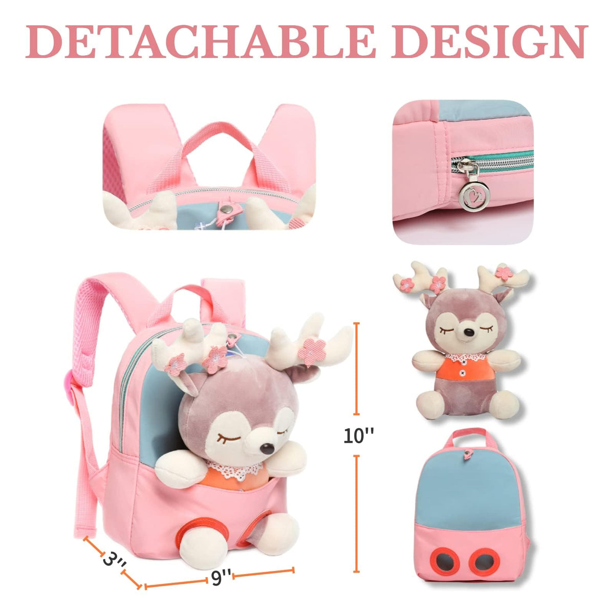 TERRIFI Little Doll Stuffed Animal kids Plush Backpack, Lovely Toddler Backpack, Cartoon Preschool Purse for Kids, Suitable for 2-6 Years Girl Boy (Pink)